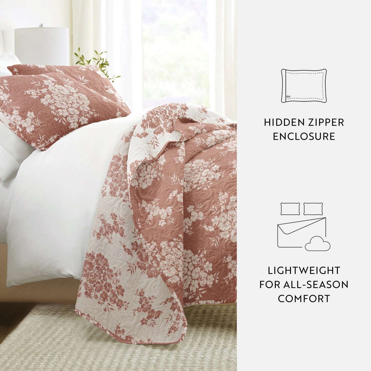 Distressed Bouquet Patterned Quilted Coverlet Set