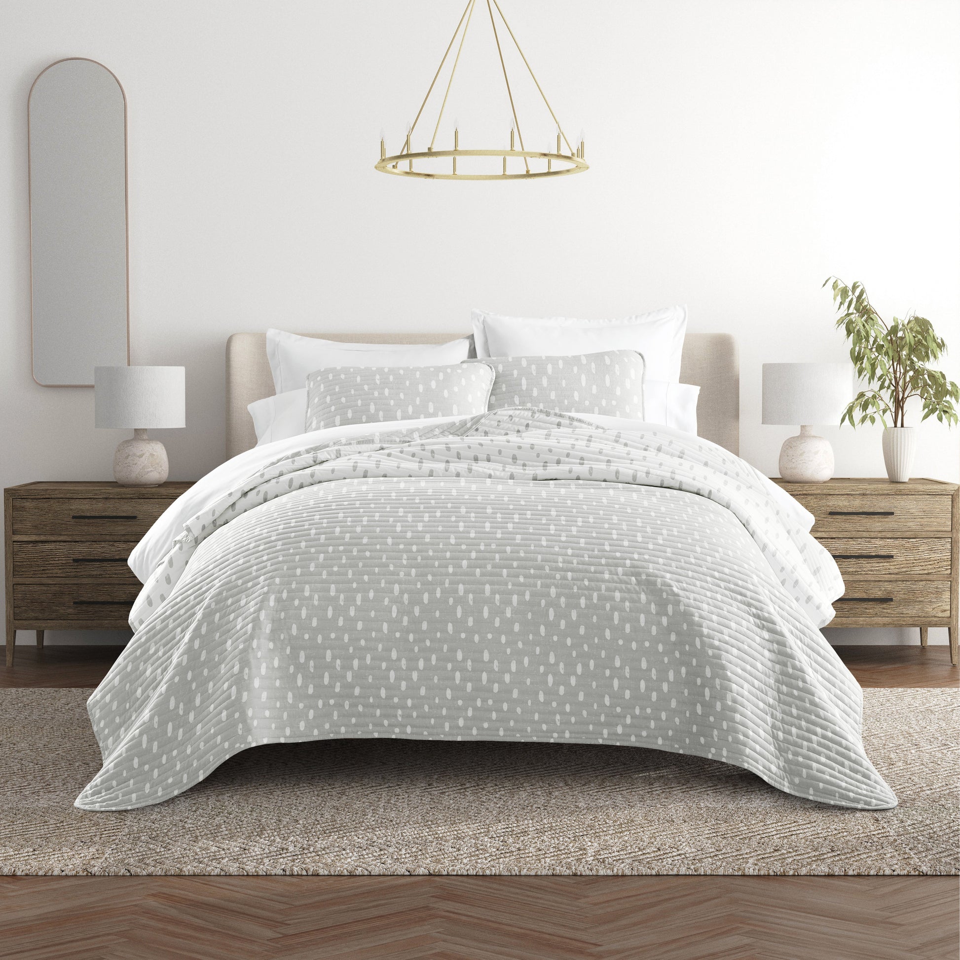 Neutral Dots Patterned Reversible Quilted Coverlet Set