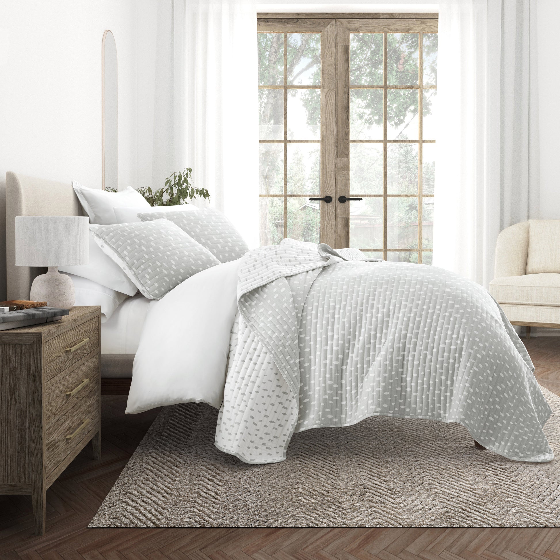 Neutral Dots Patterned Reversible Quilted Coverlet Set