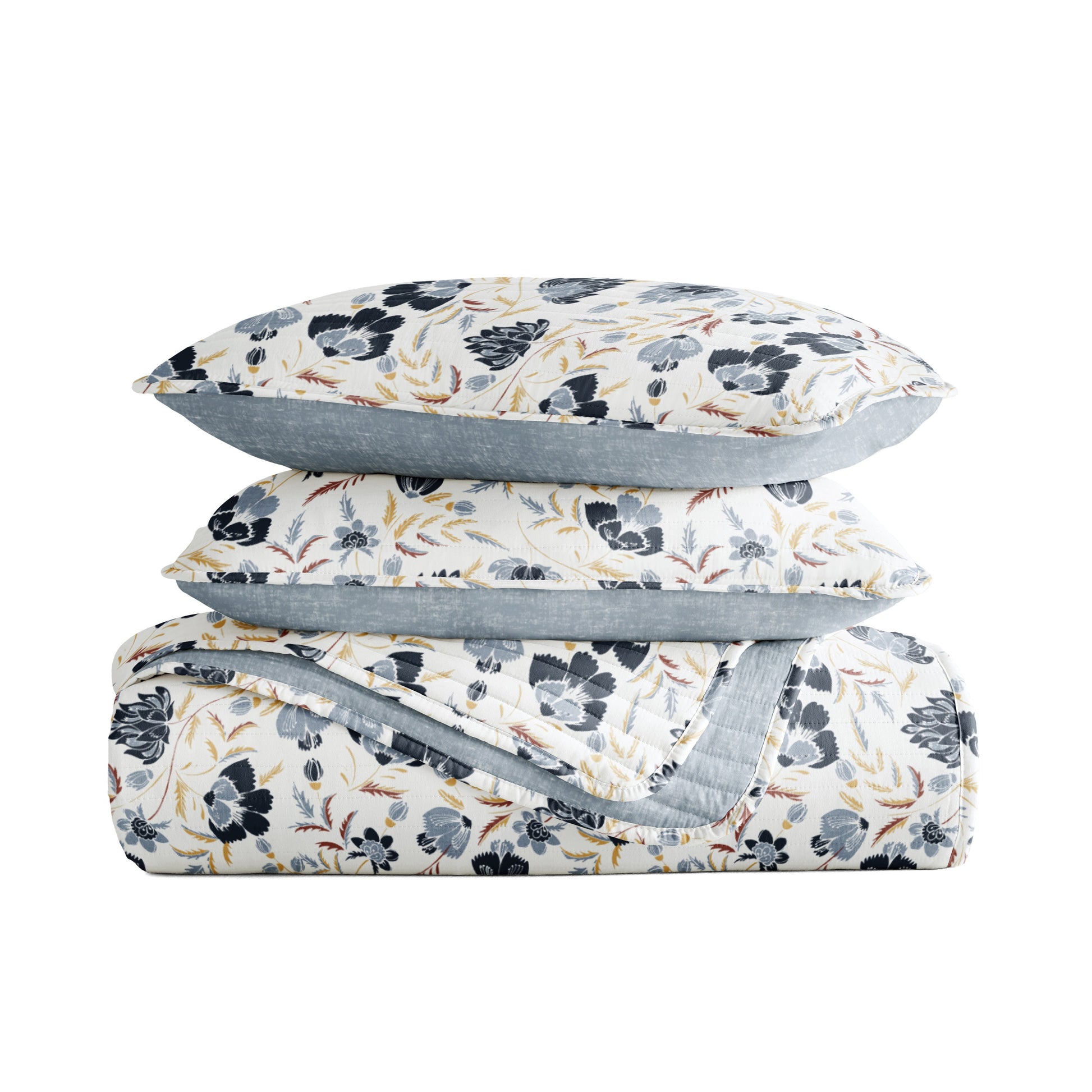 French Jacobean Patterned Quilted Coverlet Set