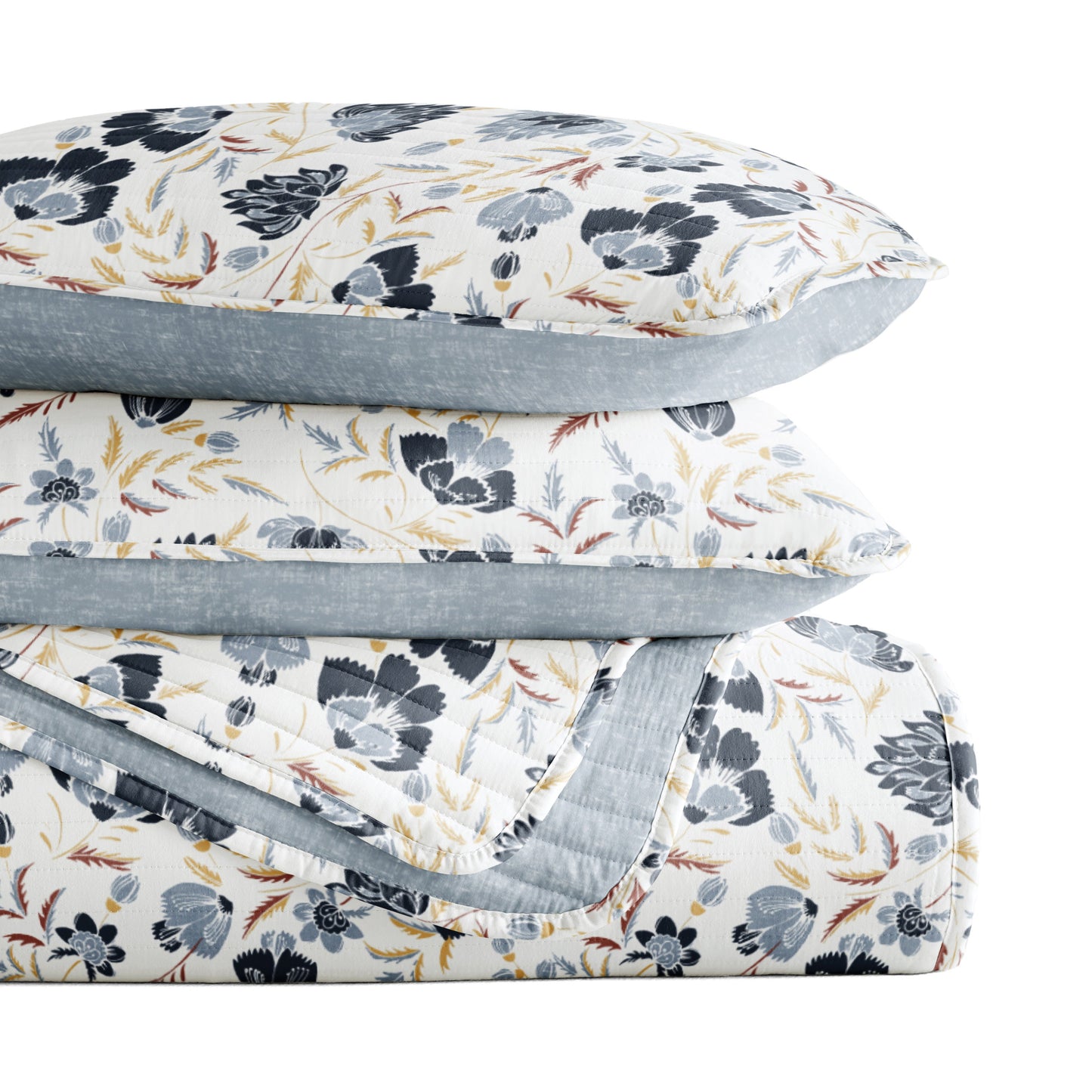 French Jacobean Patterned Quilted Coverlet Set