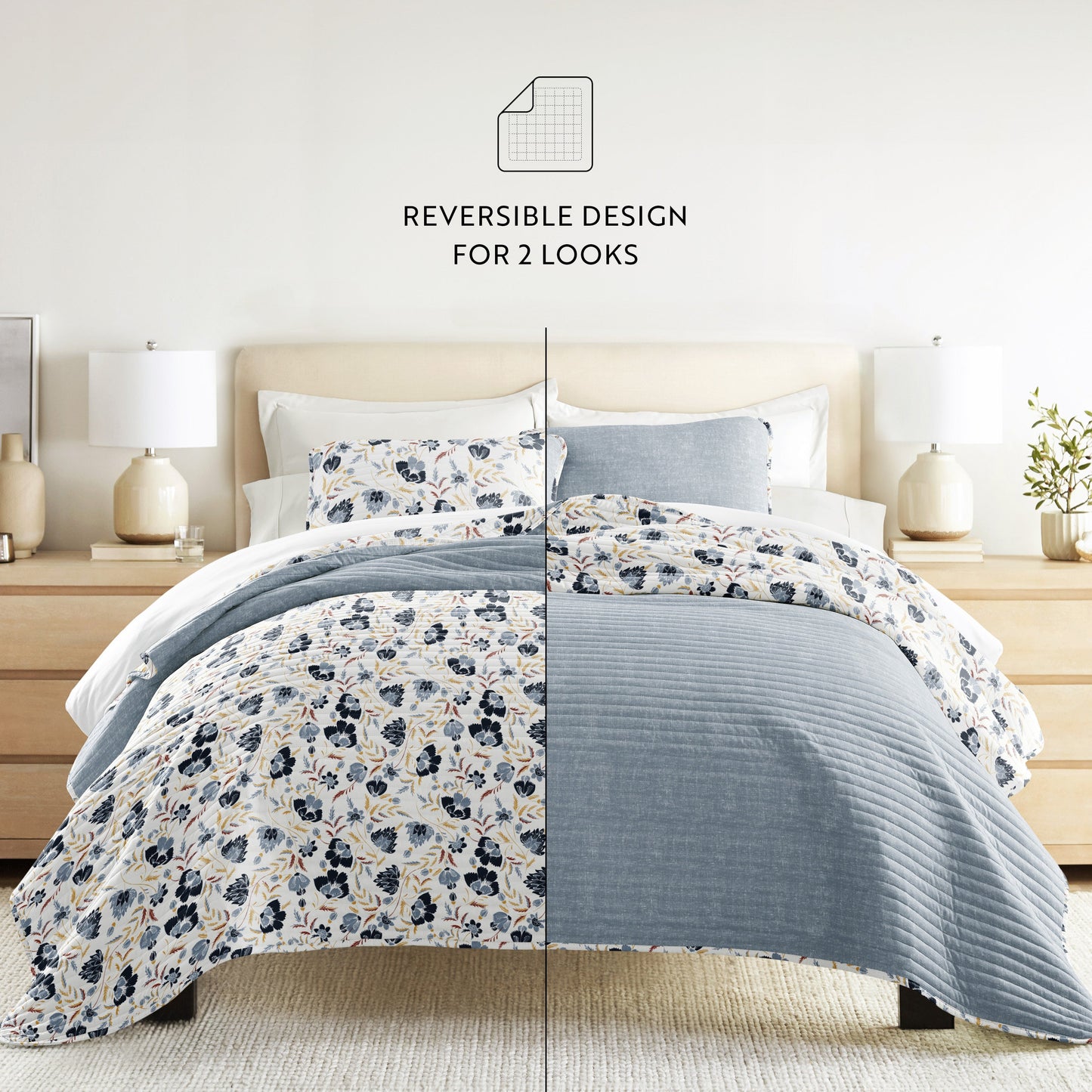 French Jacobean Patterned Quilted Coverlet Set
