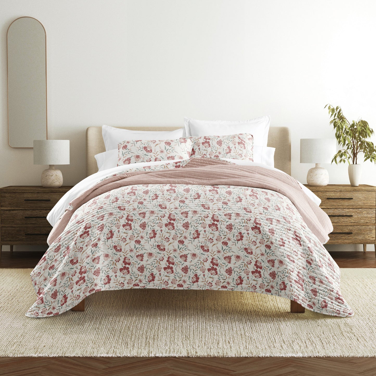 French Jacobean Patterned Quilted Coverlet Set