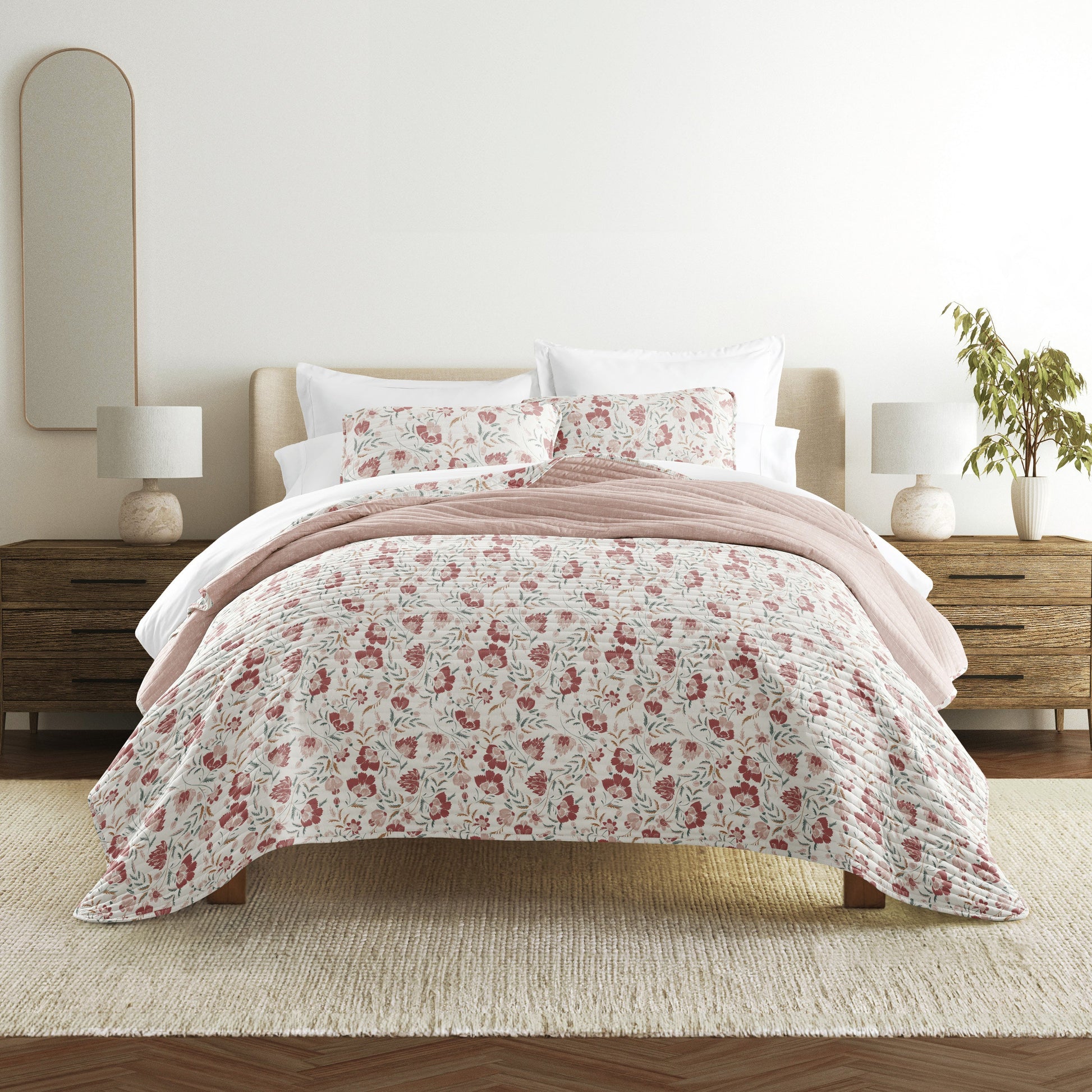 French Jacobean Patterned Quilted Coverlet Set