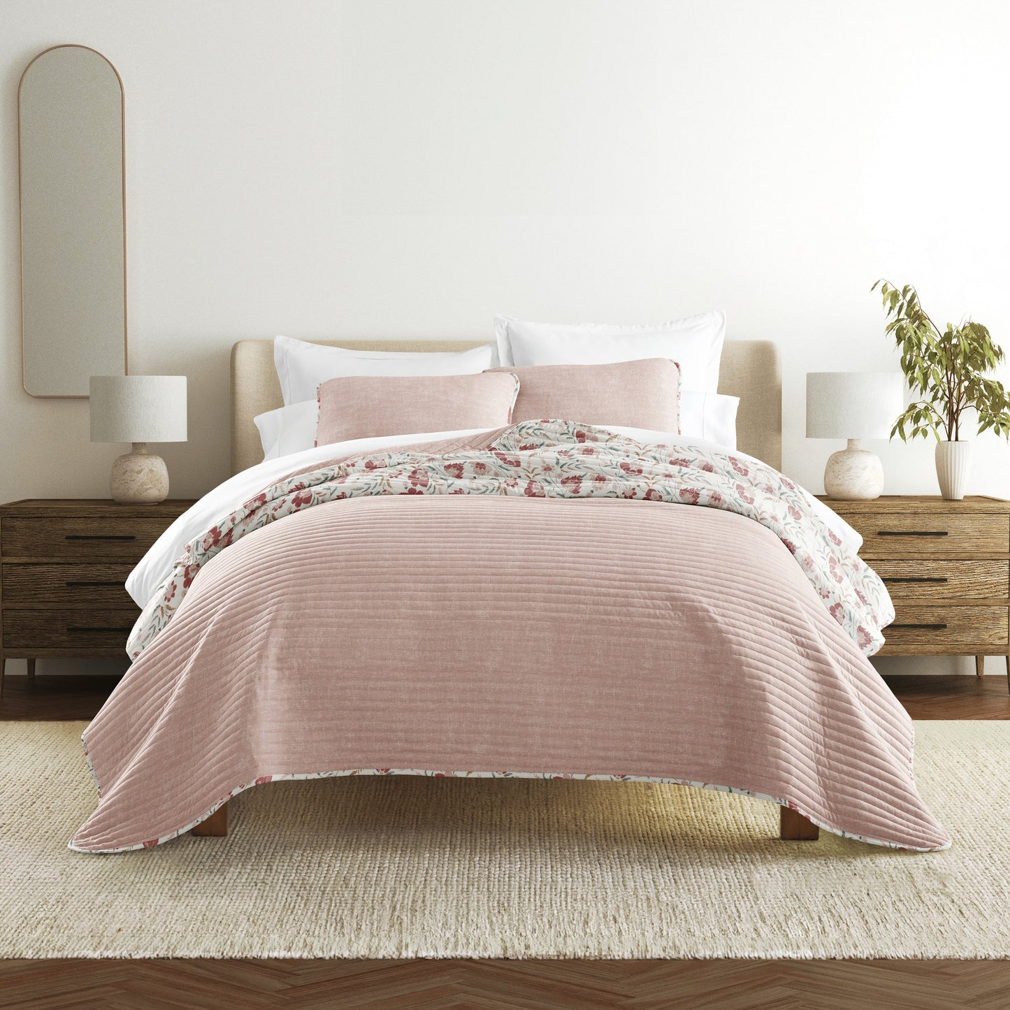 French Jacobean Patterned Quilted Coverlet Set