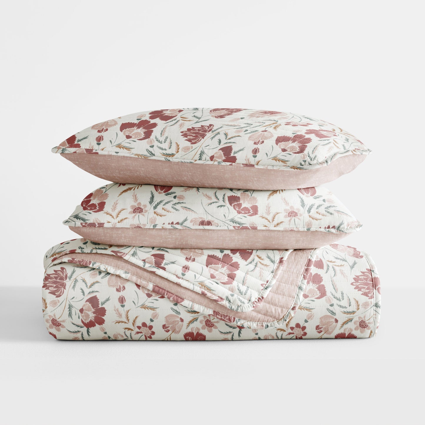 French Jacobean Patterned Quilted Coverlet Set