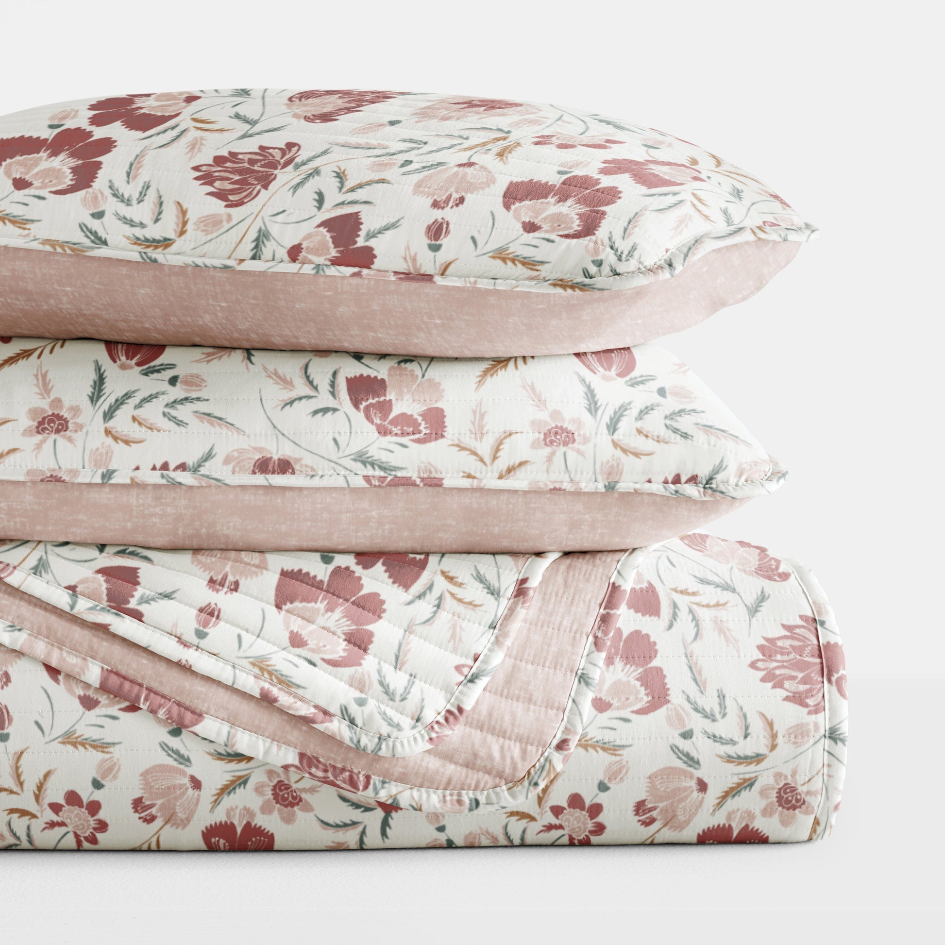 French Jacobean Patterned Quilted Coverlet Set