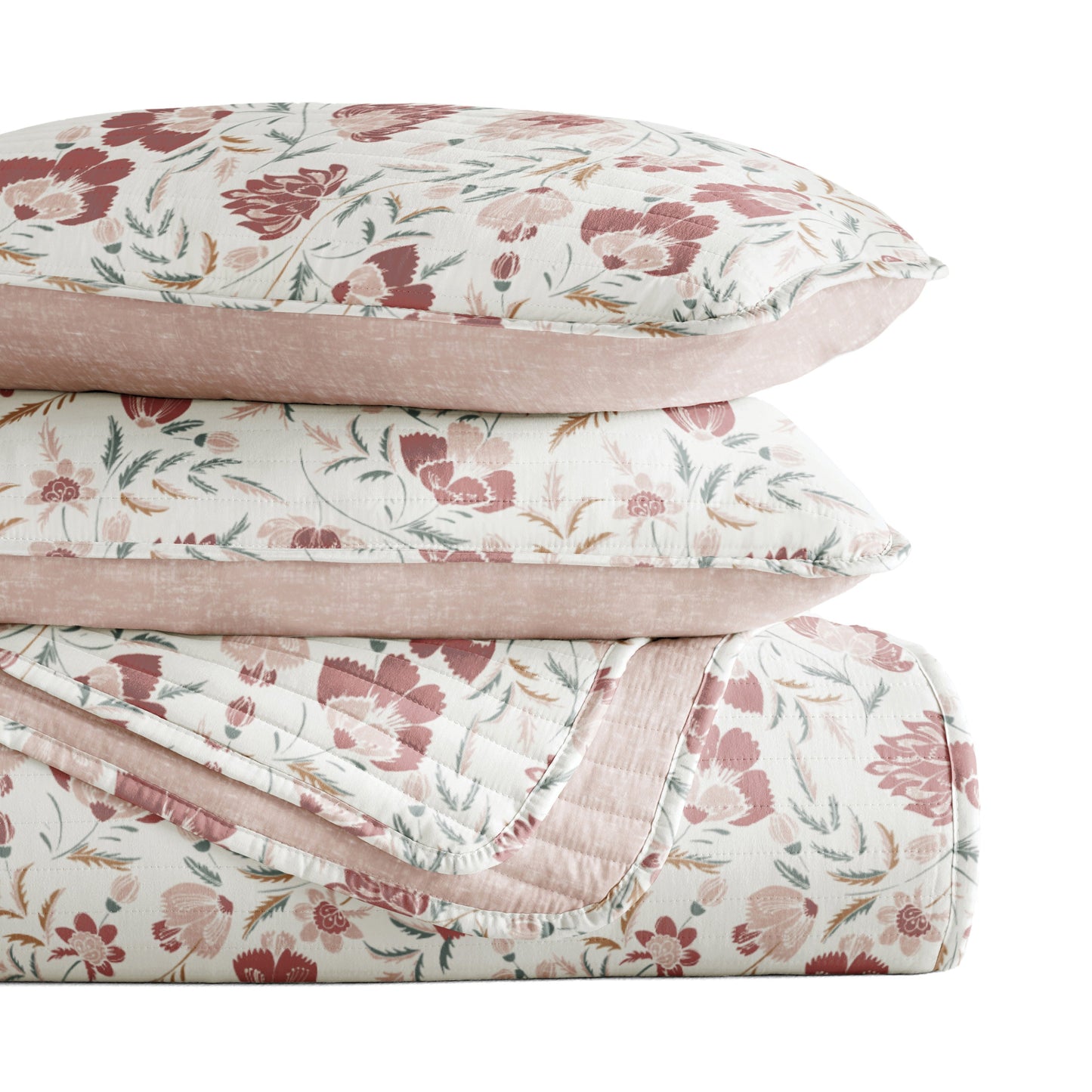 French Jacobean Patterned Quilted Coverlet Set