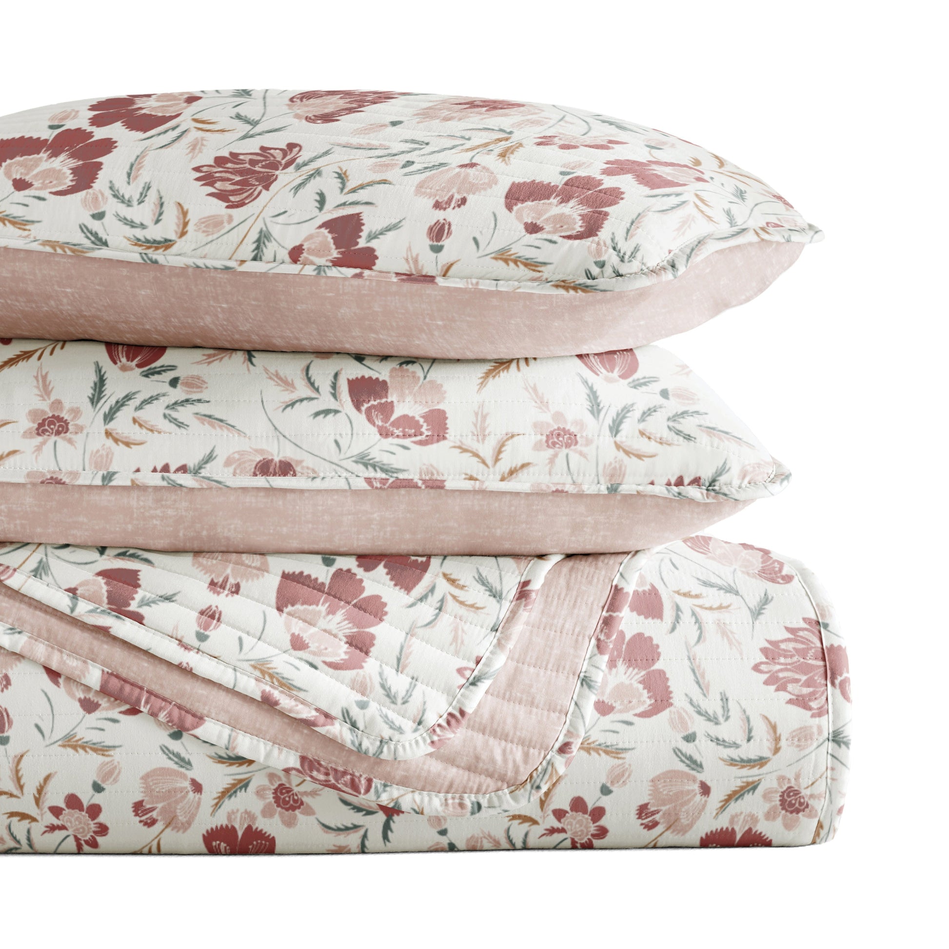 French Jacobean Patterned Quilted Coverlet Set