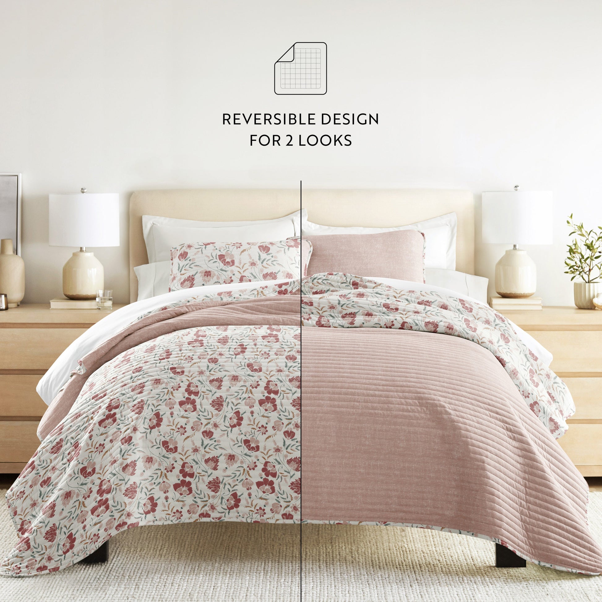 French Jacobean Patterned Quilted Coverlet Set