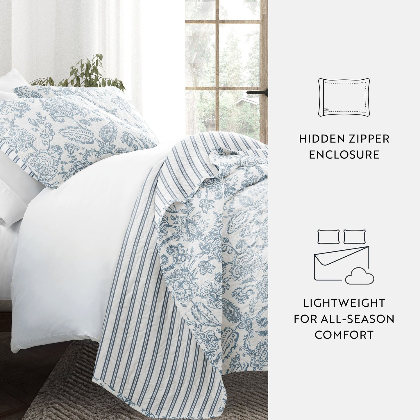 Jacobean Patterned Reversible Quilted Coverlet Set