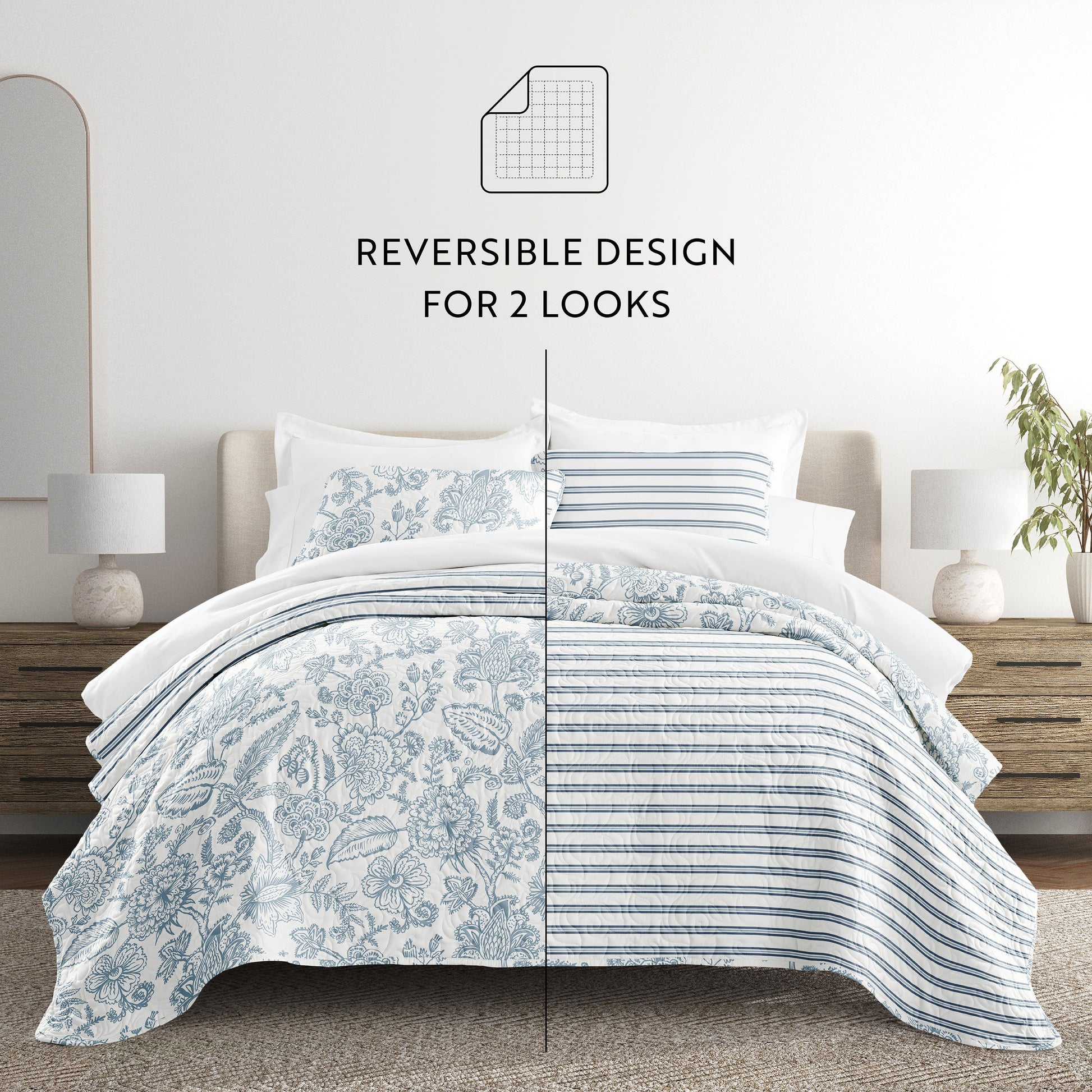 Jacobean Patterned Reversible Quilted Coverlet Set
