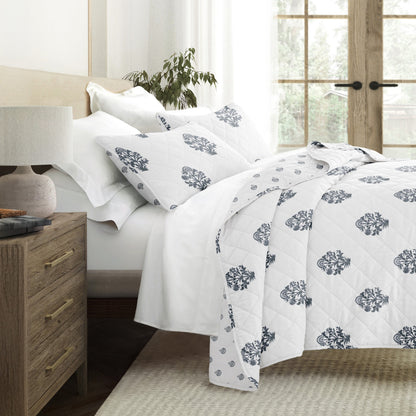 Stamped Bloom Patterned Quilted Coverlet Set