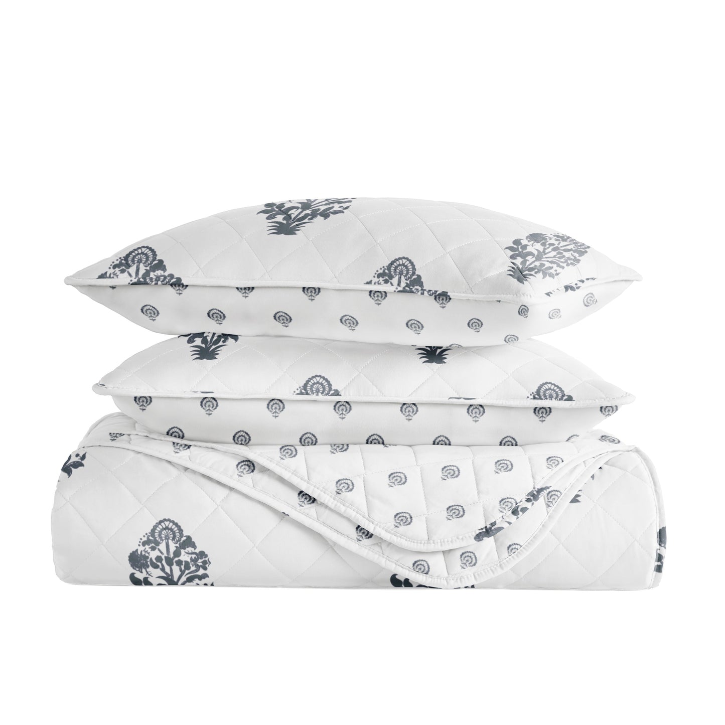 Stamped Bloom Patterned Quilted Coverlet Set