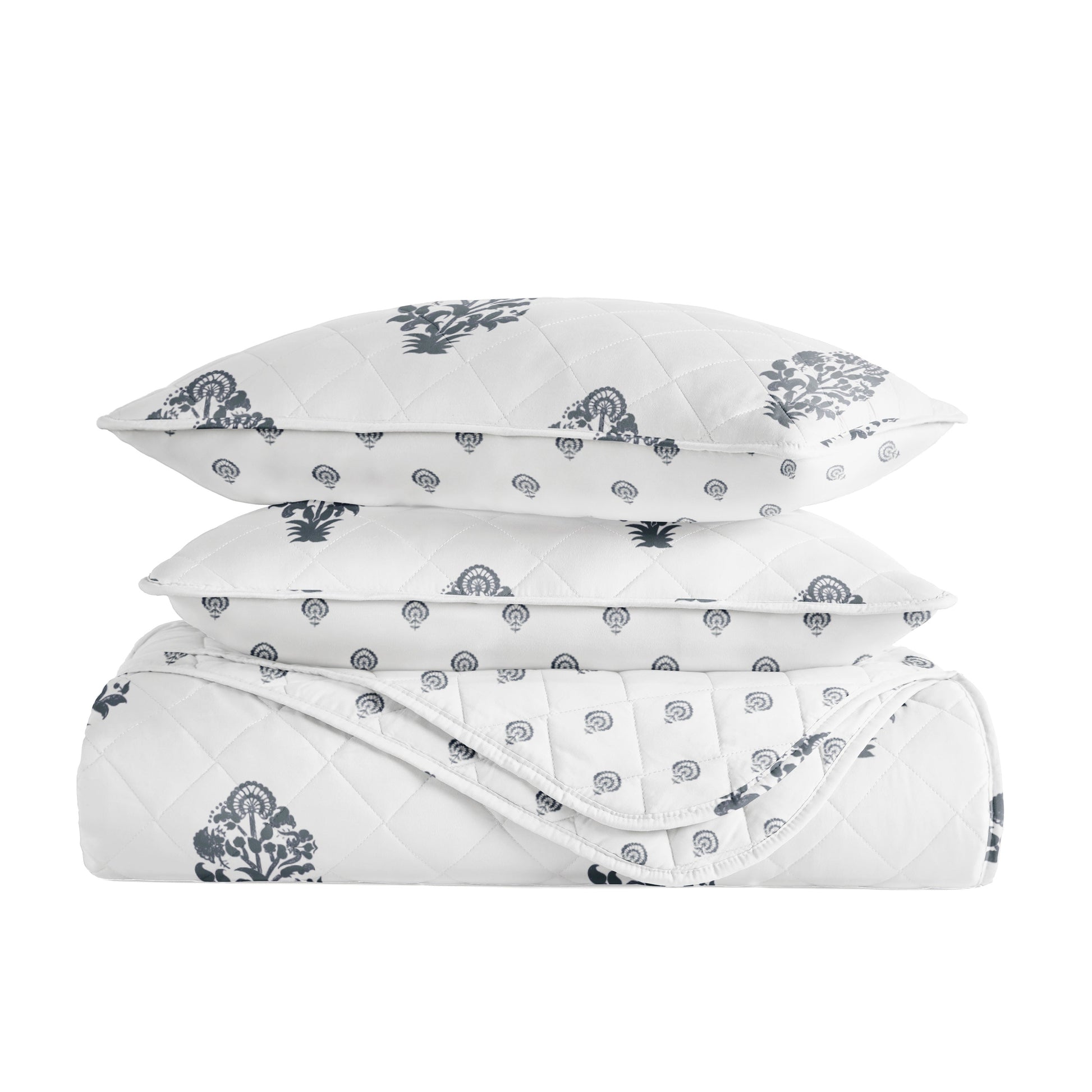 Stamped Bloom Patterned Quilted Coverlet Set