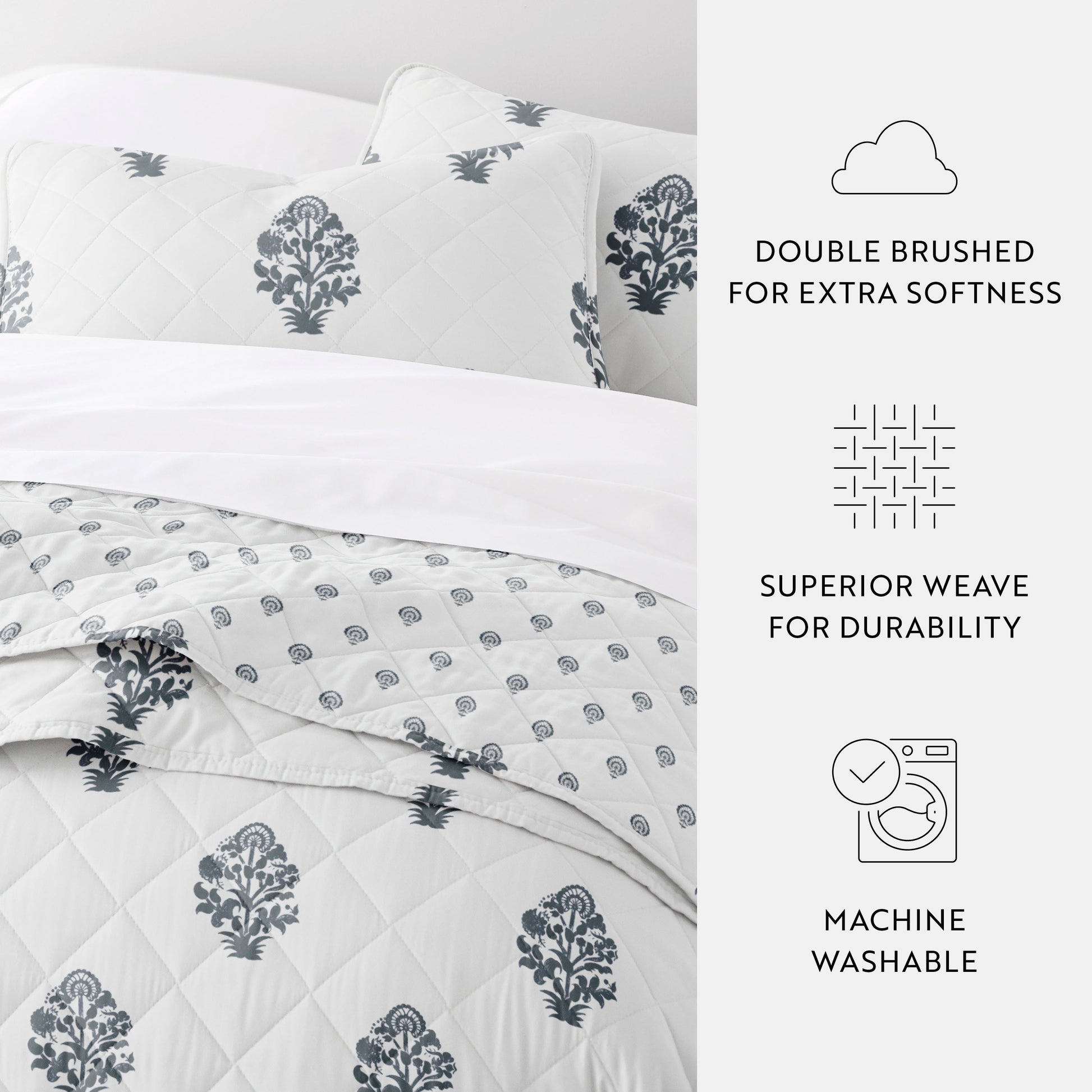 Stamped Bloom Patterned Quilted Coverlet Set
