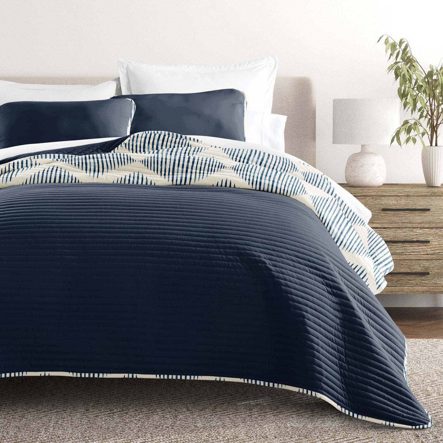 Distressed Diamond Patterned Reversible Quilted Coverlet Set