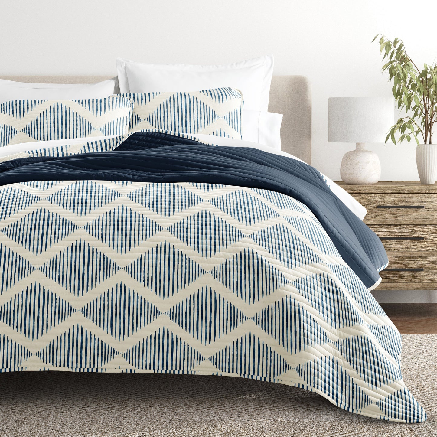Distressed Diamond Patterned Reversible Quilted Coverlet Set