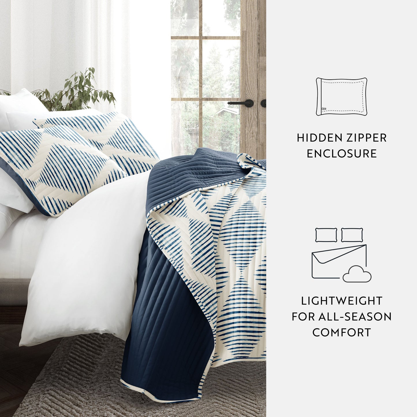 Distressed Diamond Patterned Reversible Quilted Coverlet Set