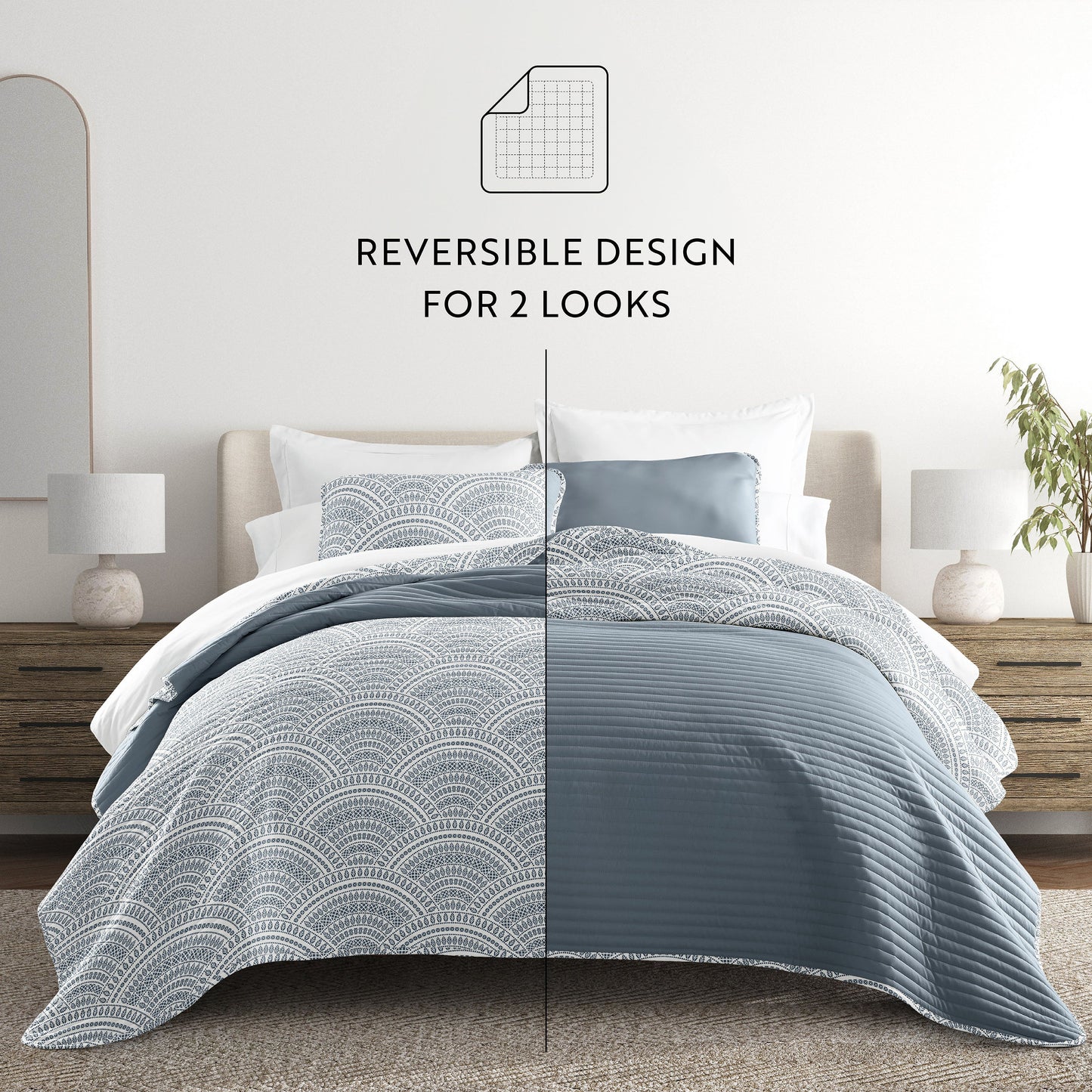 Scalloped Patterned Reversible Quilted Coverlet Set