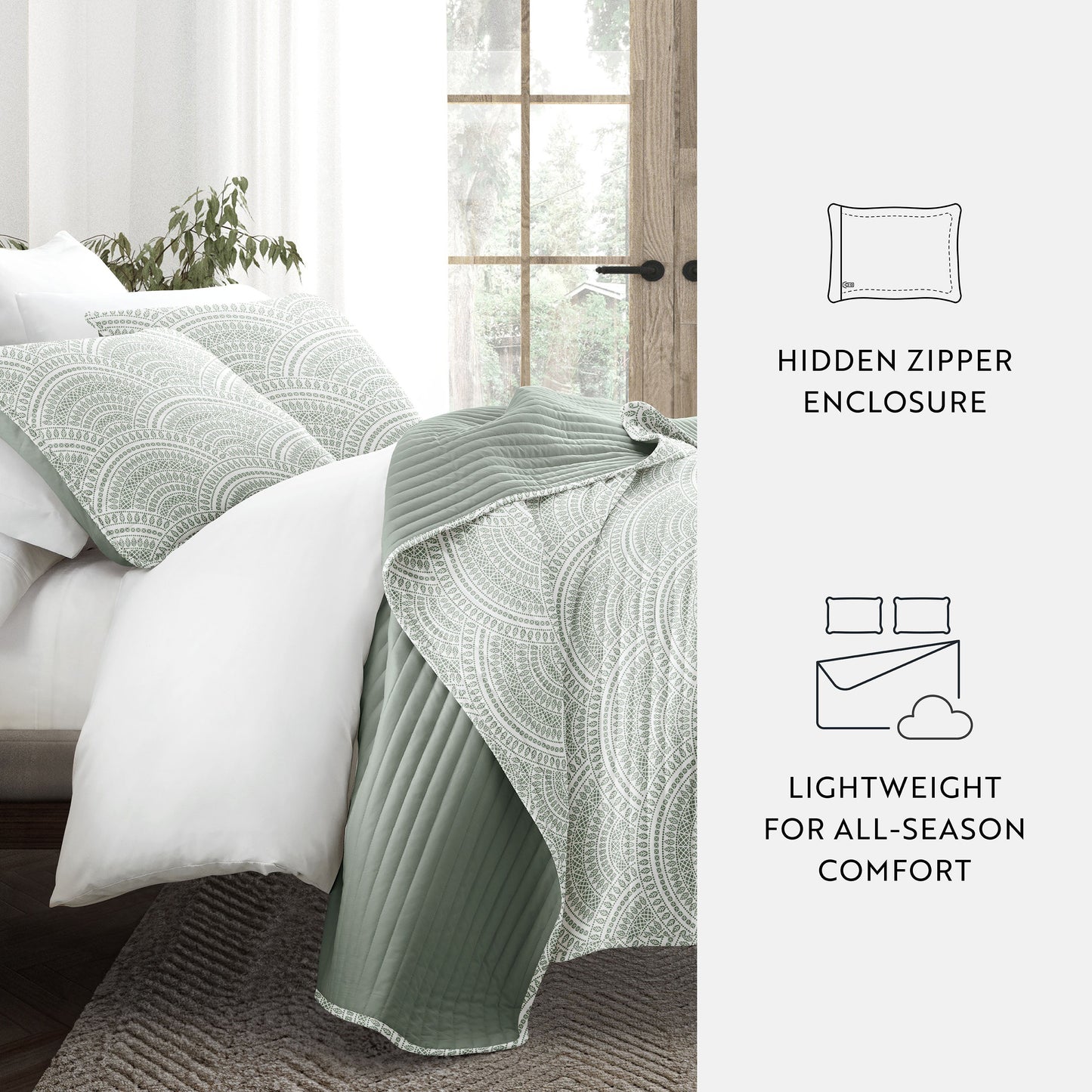 Scalloped Patterned Reversible Quilted Coverlet Set