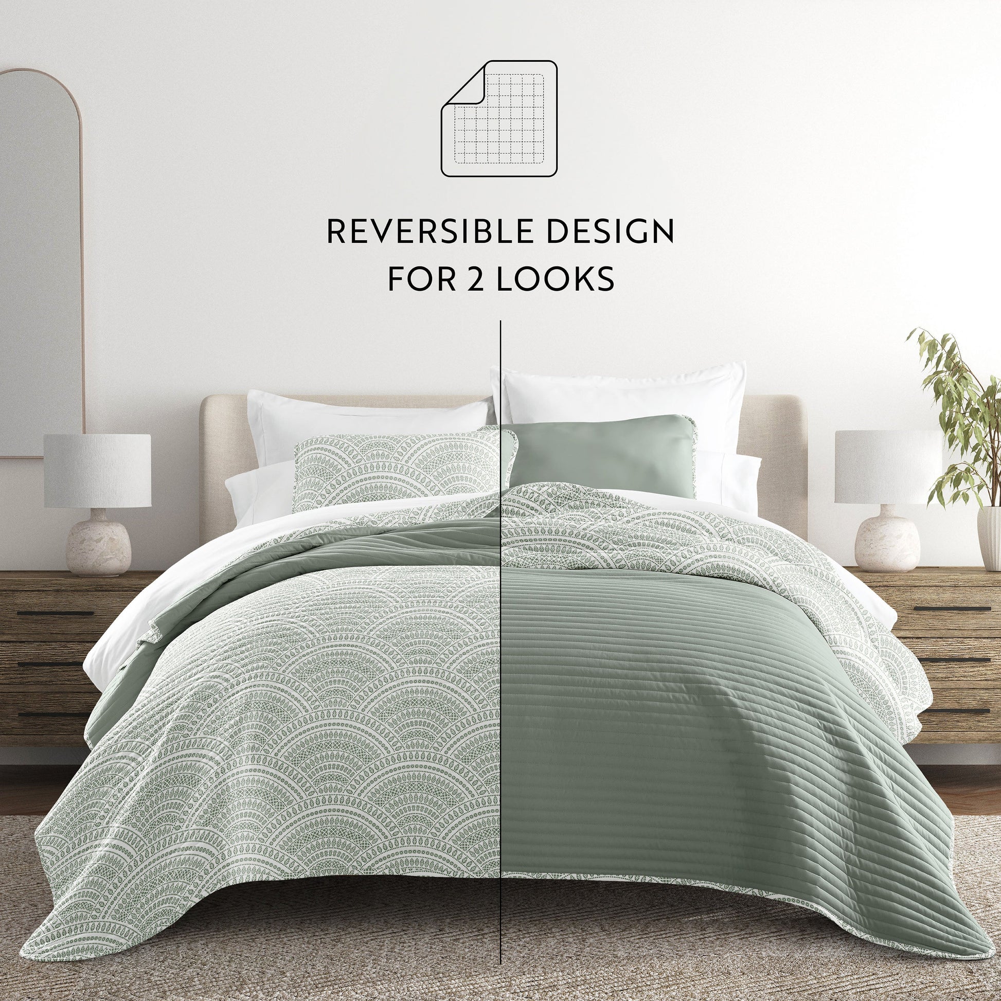 Scalloped Patterned Reversible Quilted Coverlet Set