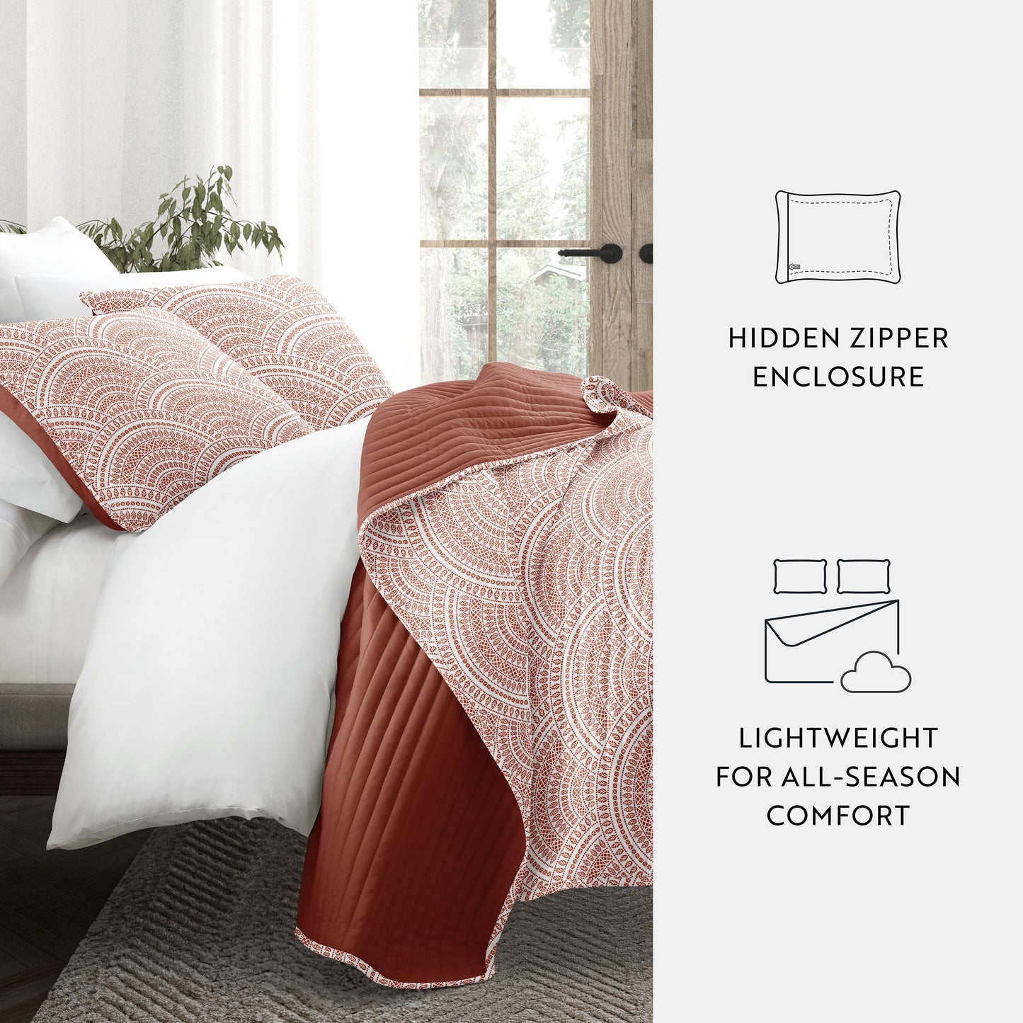 Scalloped Patterned Reversible Quilted Coverlet Set