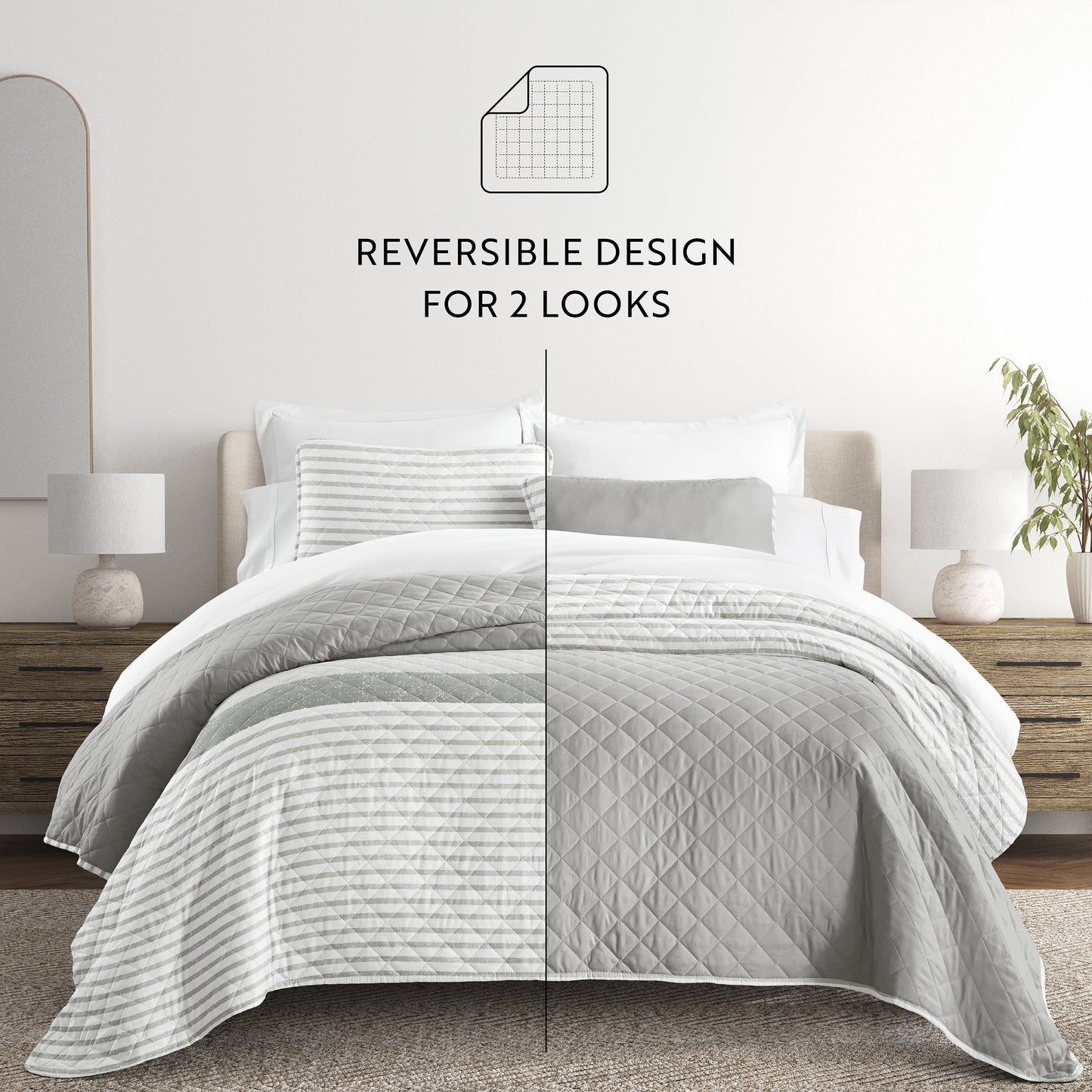 Summer Stripes Patterned Reversible Quilted Coverlet Set