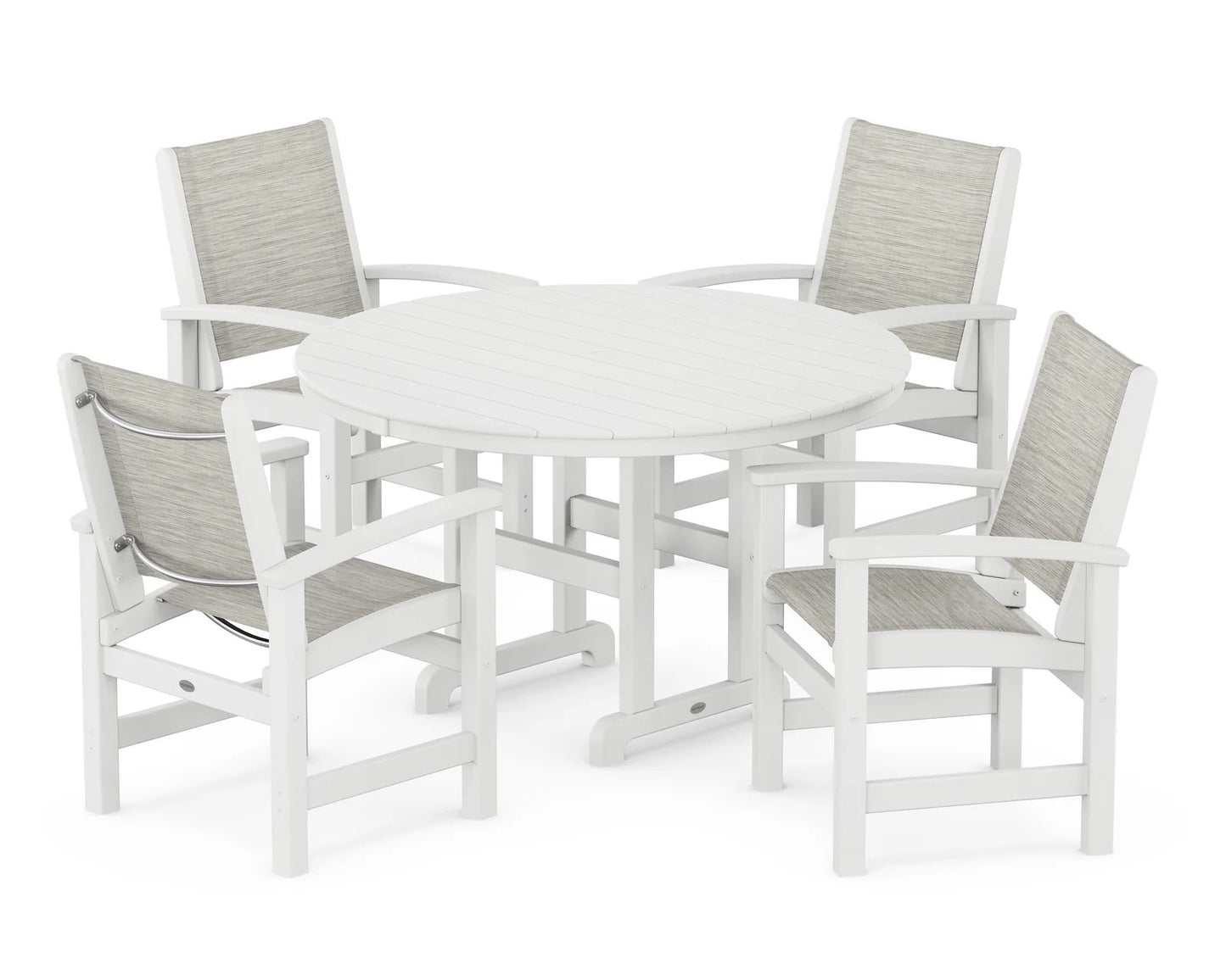 Polywood - Coastal 5-Piece Round Farmhouse Dining Set - FREE SHIPPING