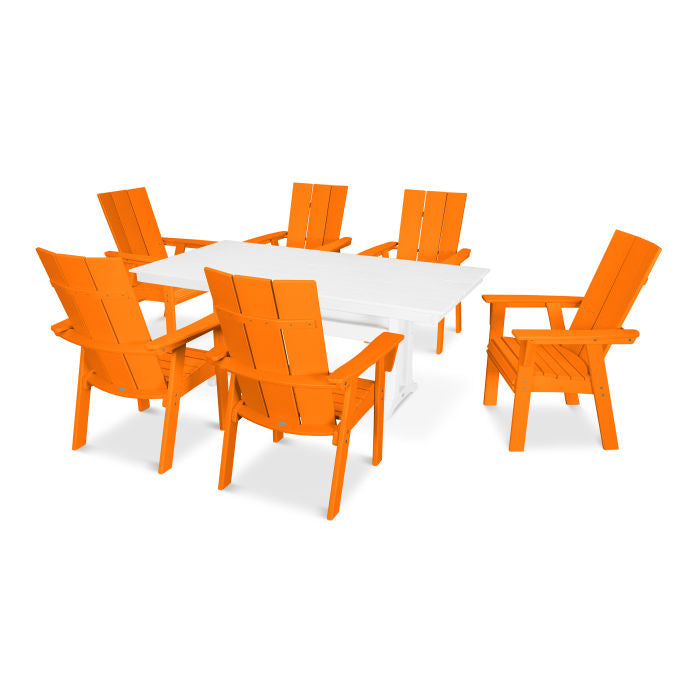 POLYWOOD Modern Curve back Adirondack 7-Piece Farmhouse Dining Set with Trestle Legs FREE SHIPPING