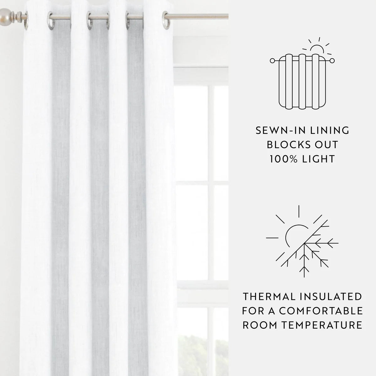Thermal-Insulated Grommet Curtains - 100% Black Out - 2 Panels