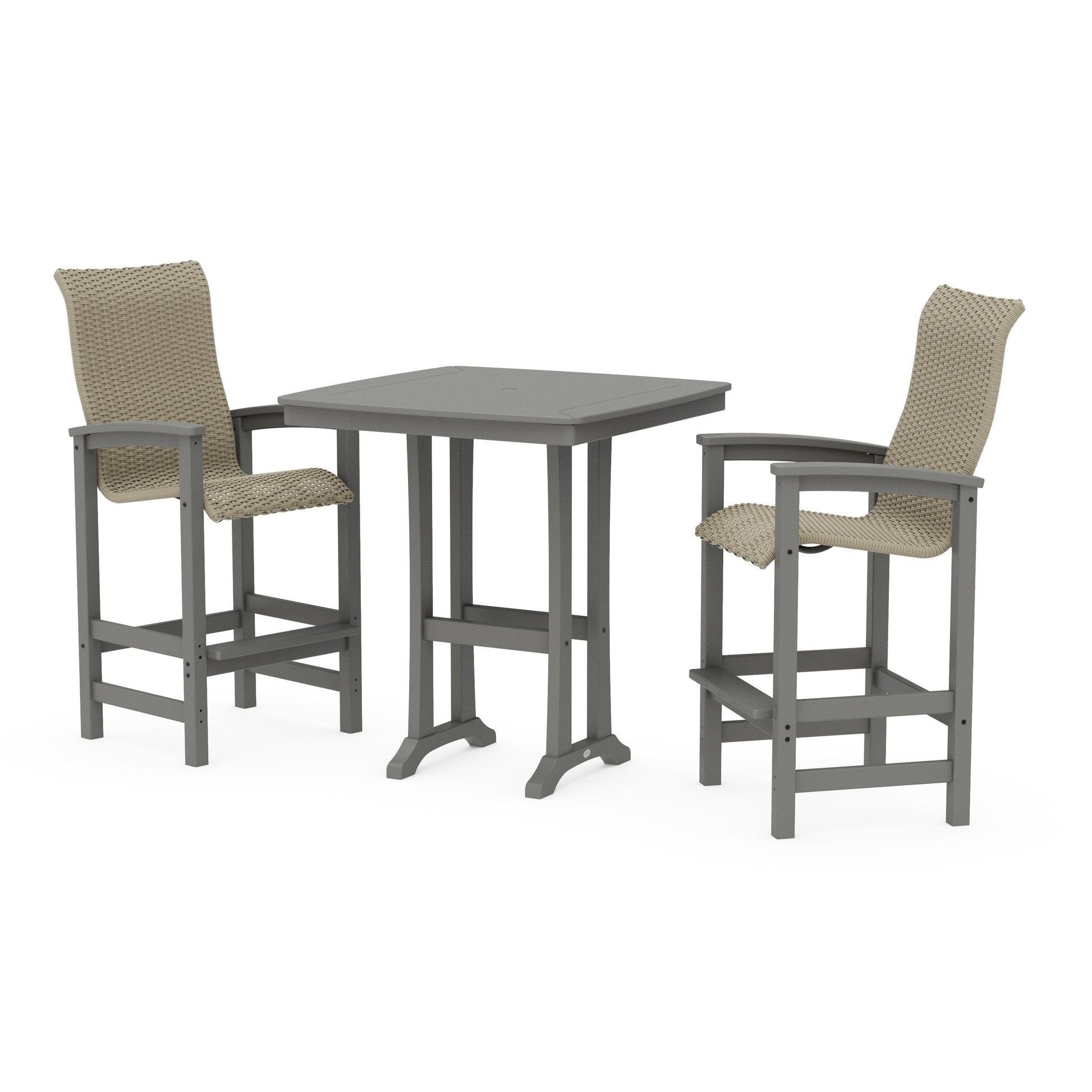 POLYWOOD Coastal Woven High-Back 3-Piece Bar Set — Slate Grey / Dune Grass
