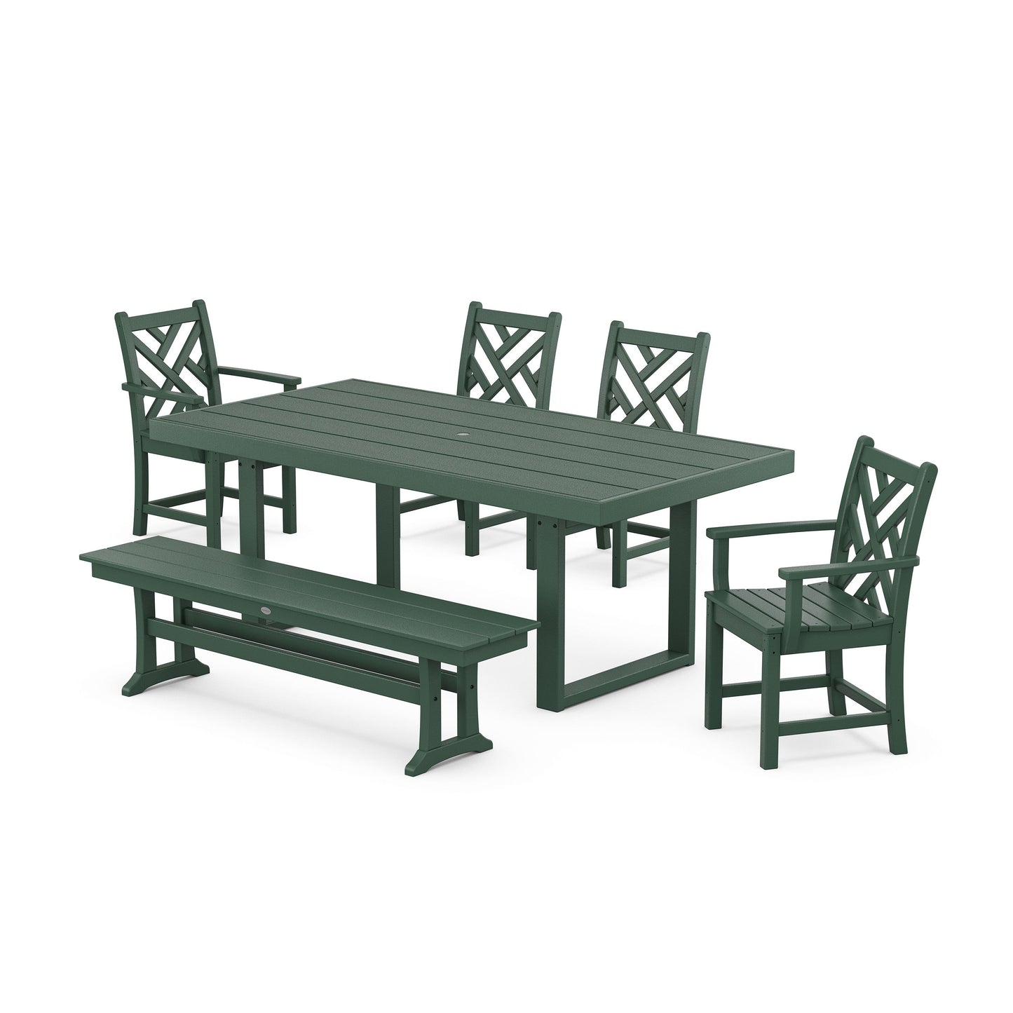 POLYWOOD Chippendale 6-Piece Dining Set with Bench — Green