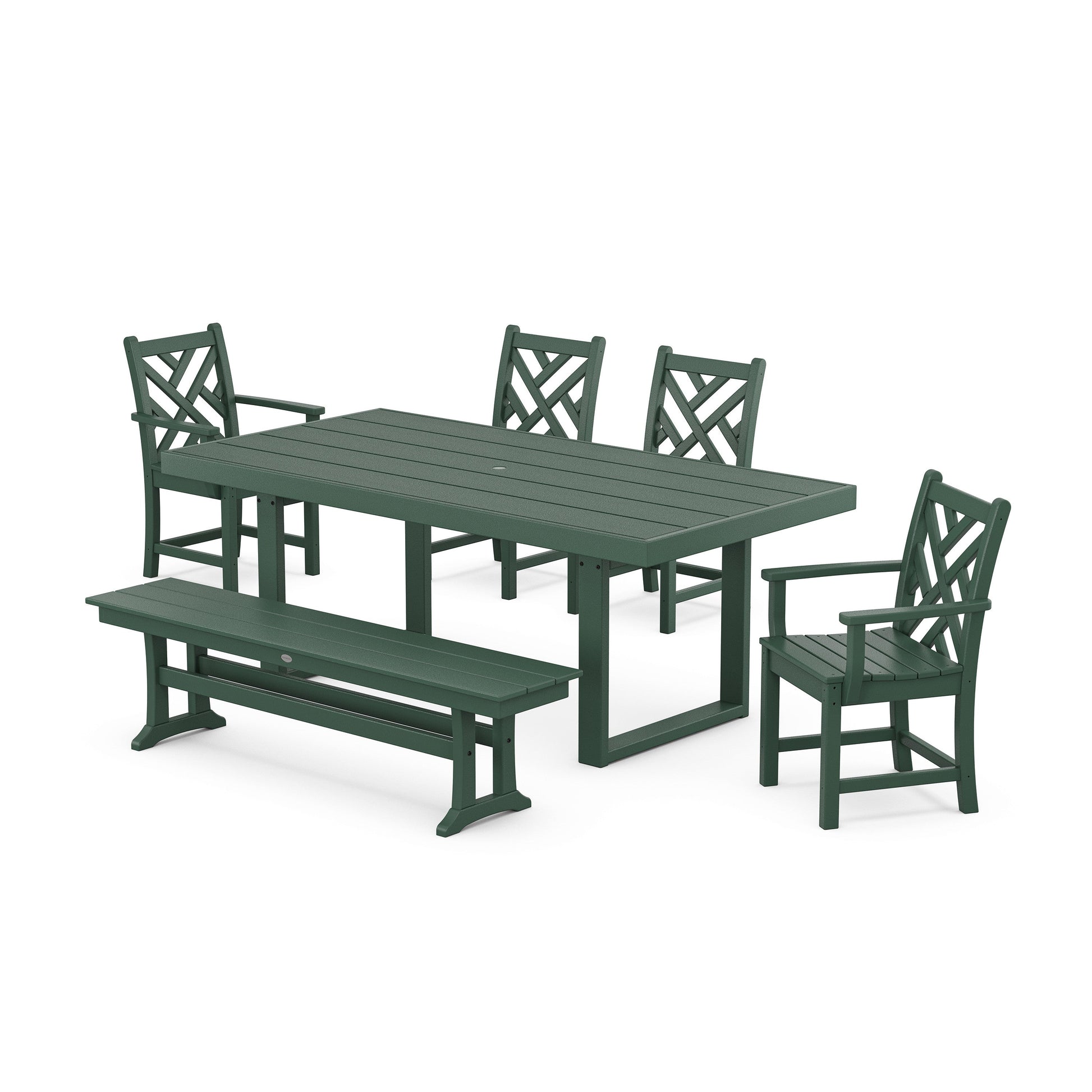 POLYWOOD Chippendale 6-Piece Dining Set with Bench — Green