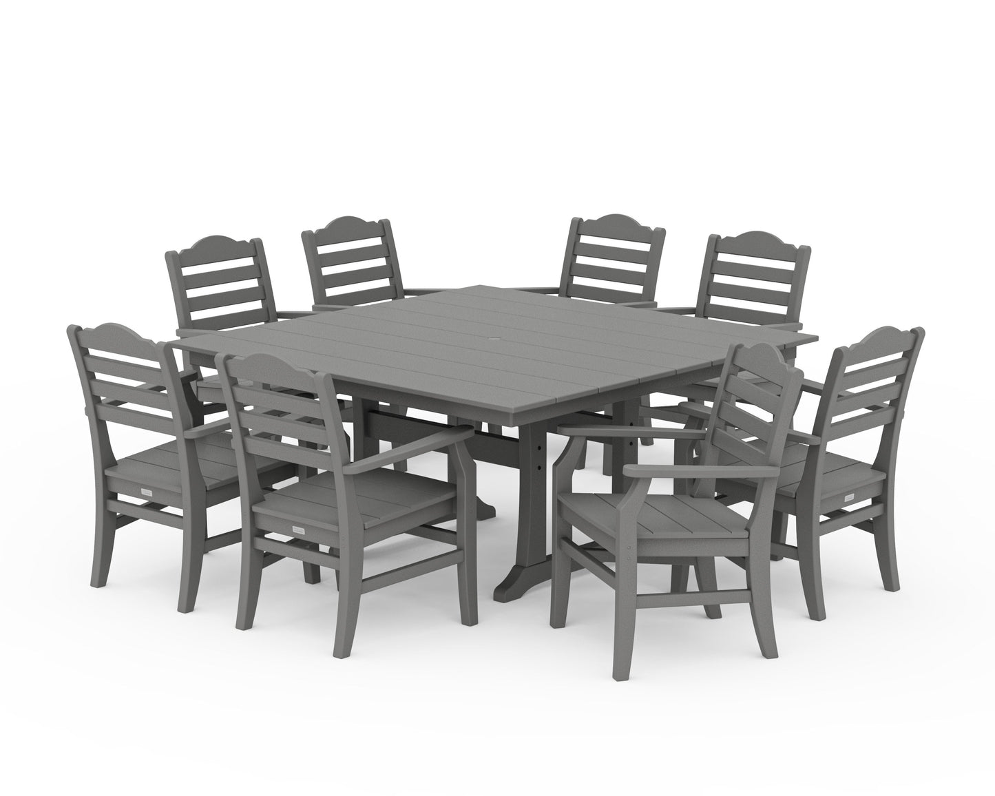POLYWOOD Savannah 9-Piece Square Farmhouse Dining Set with Trestle Legs — Slate Grey