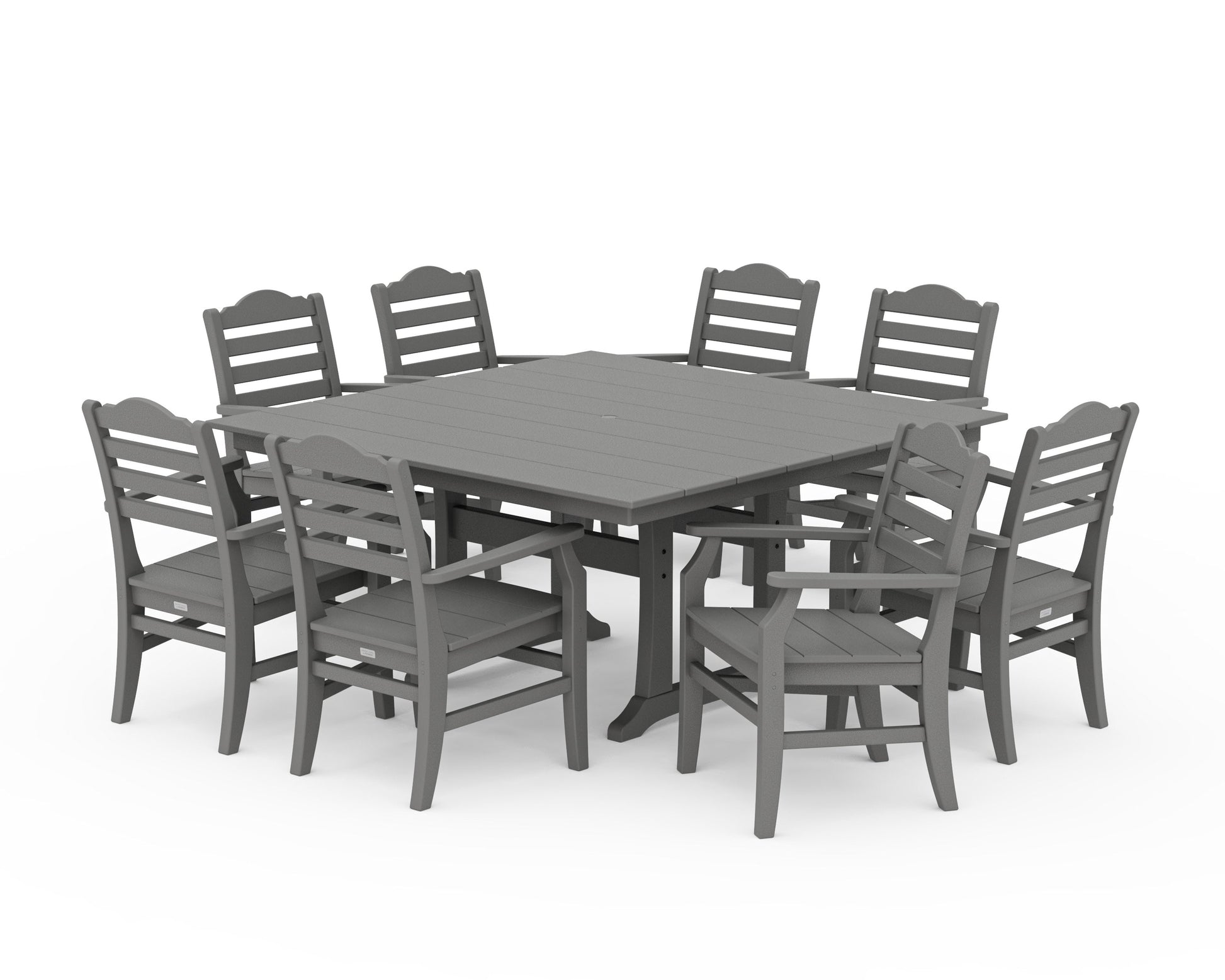 POLYWOOD Savannah 9-Piece Square Farmhouse Dining Set with Trestle Legs — Slate Grey