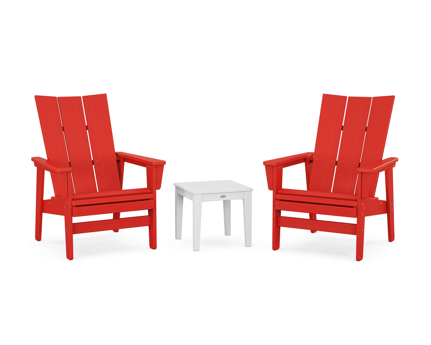 POLYWOOD 3-Piece Modern Grand Upright Adirondack Set — Sunset Red / White