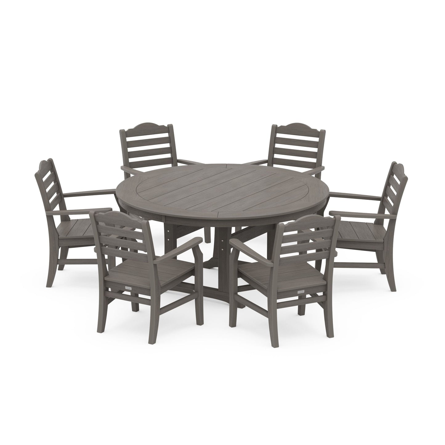 POLYWOOD Savannah 7-Piece Arm Chair Round Dining Set — Driftwood