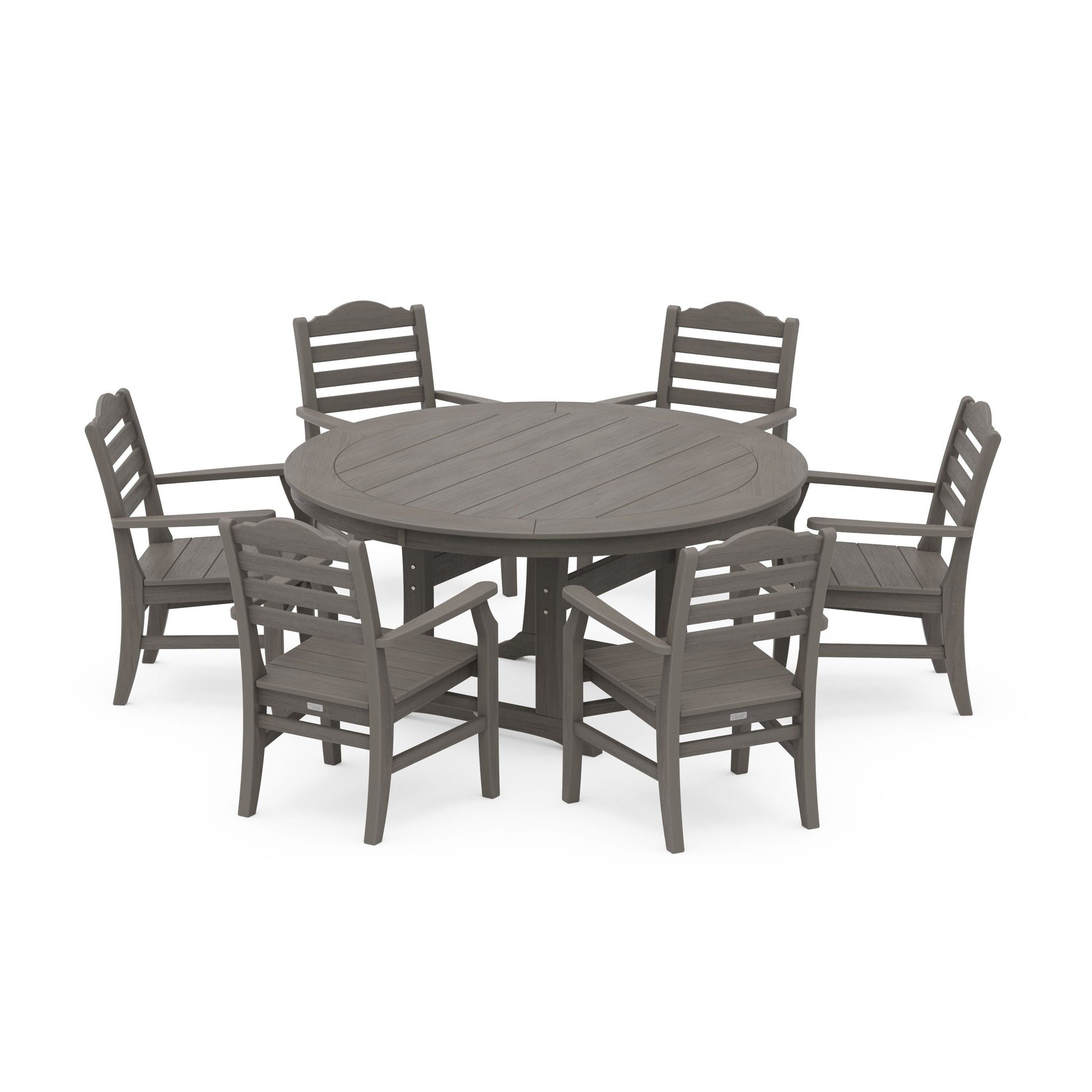 POLYWOOD Savannah 7-Piece Arm Chair Round Dining Set — Driftwood