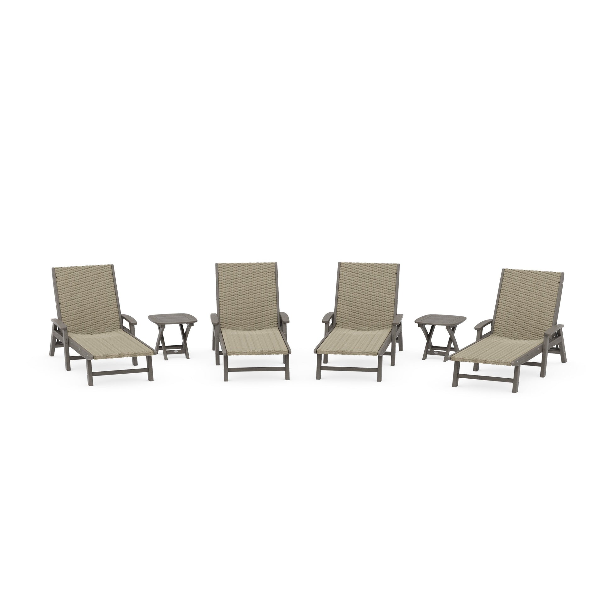 POLYWOOD 6- Piece Coastal Woven Chaise with Arms Chaise Lounge Set — Driftwood / Dune Grass