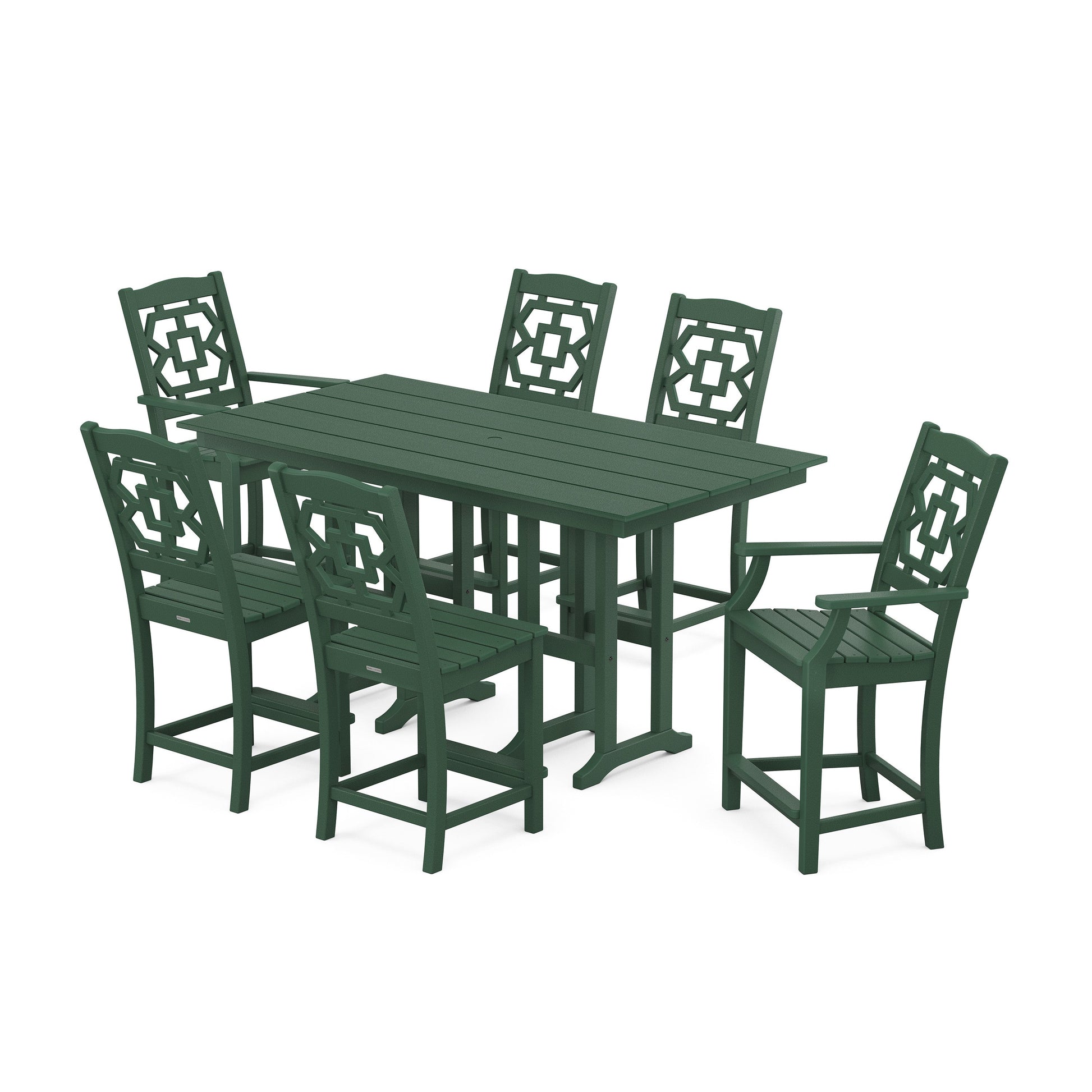 POLYWOOD Chinoiserie 7-Piece Farmhouse Counter Set — Green