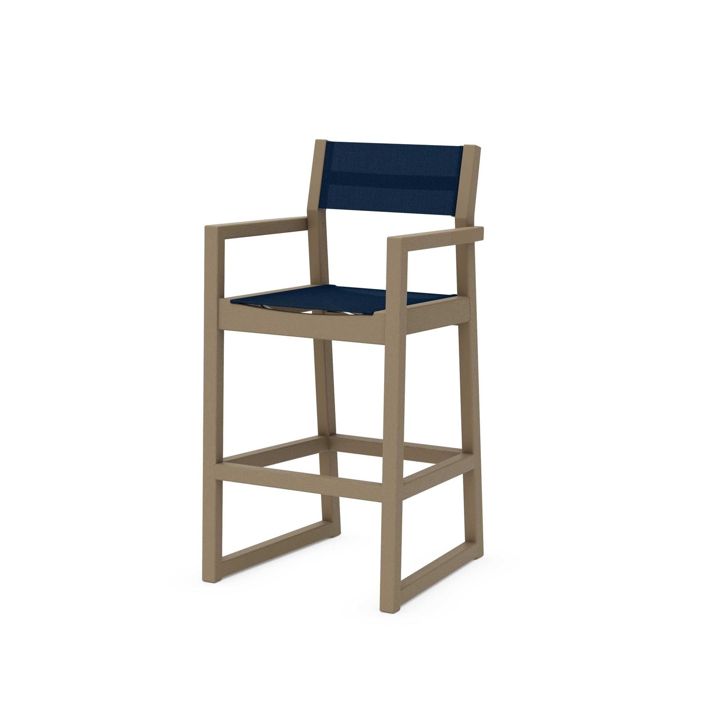 POLYWOOD EDGE Sling Bar Arm Chair — Vintage Sahara / Navy Blue Sling