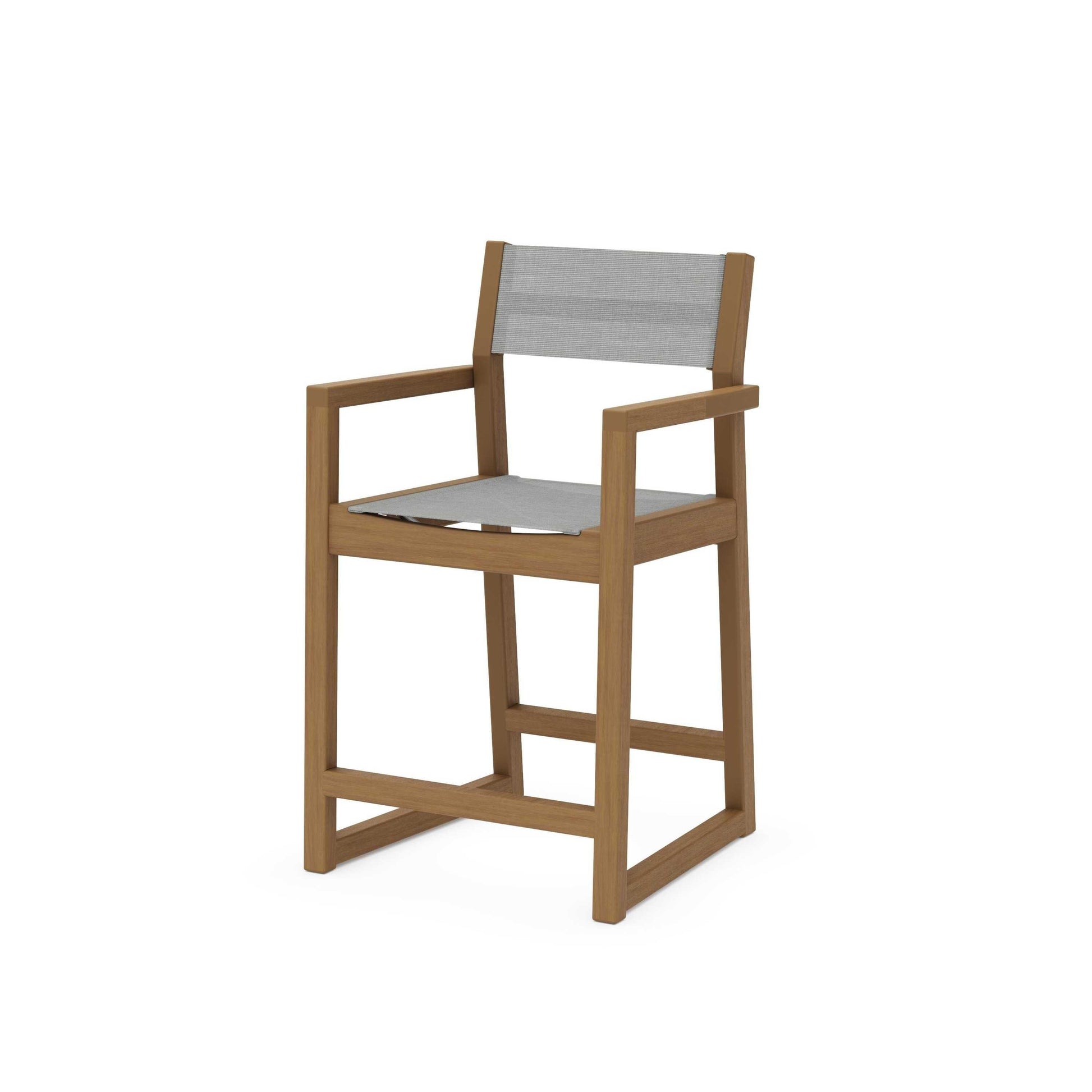 POLYWOOD EDGE Sling Counter Arm Chair — Natural / Metallic Sling