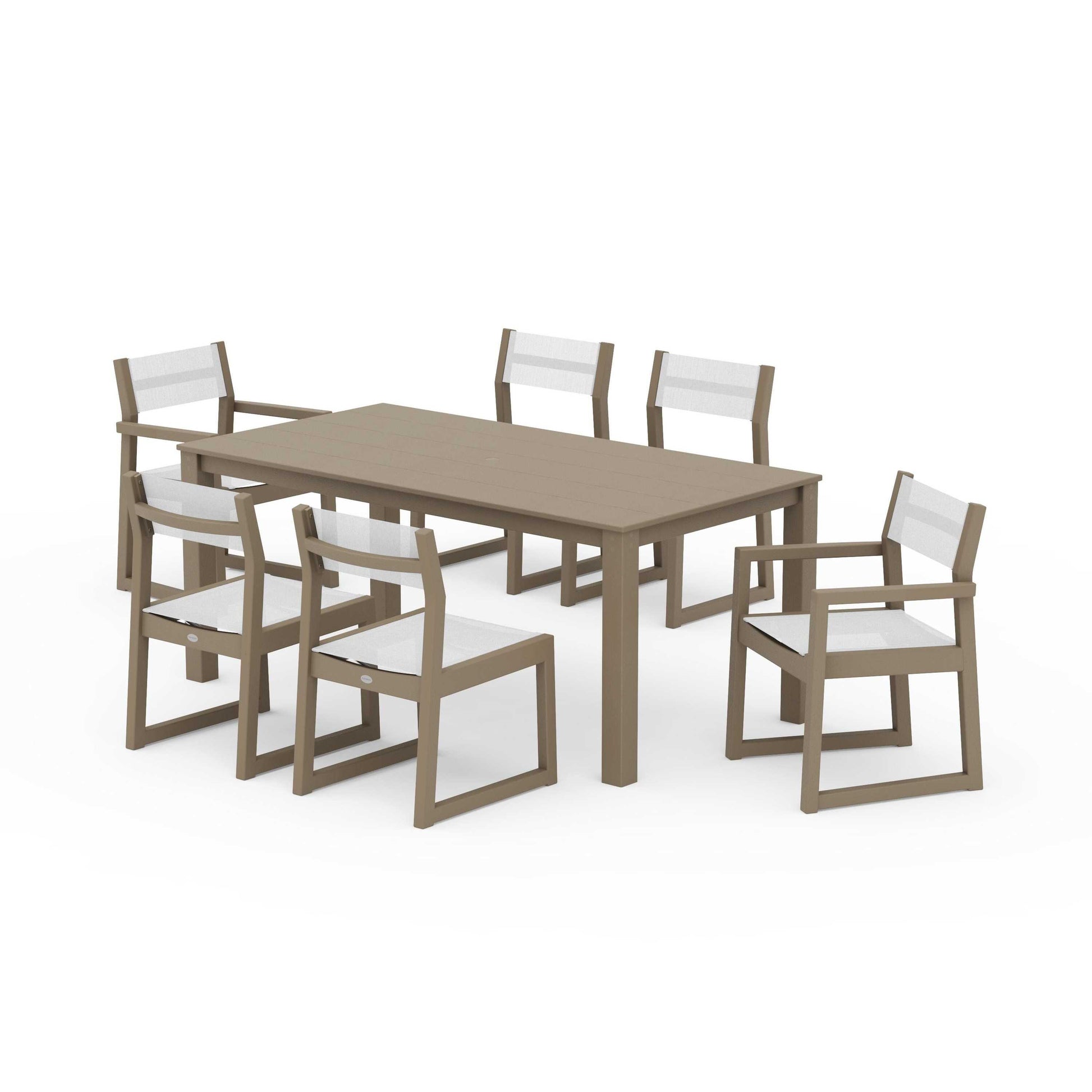 POLYWOOD EDGE Sling 7-Piece Parsons Dining Set — Vintage Sahara / White Sling