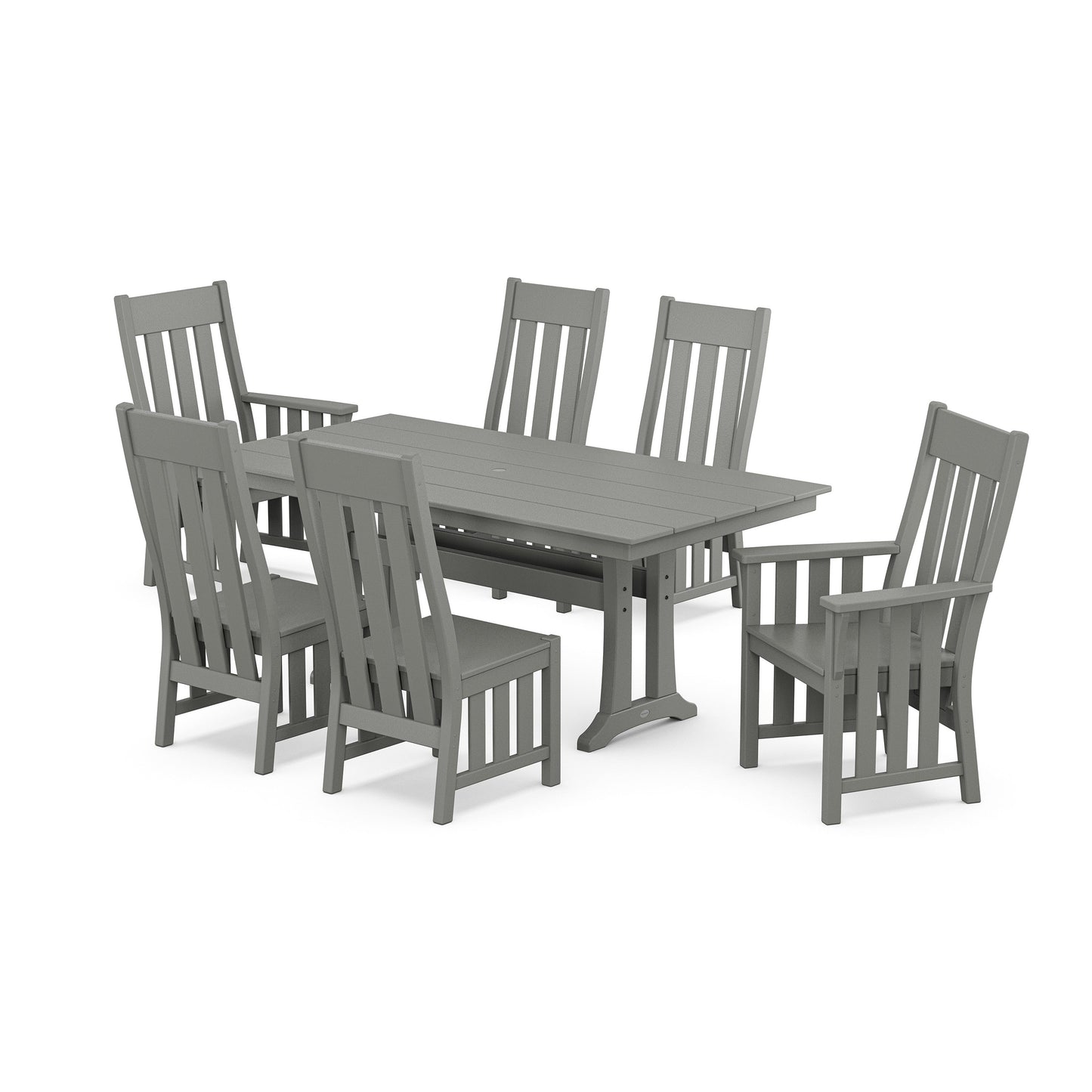 POLYWOOD Acadia 7-Piece Farmhouse Dining Set with Trestle Legs — Slate Grey