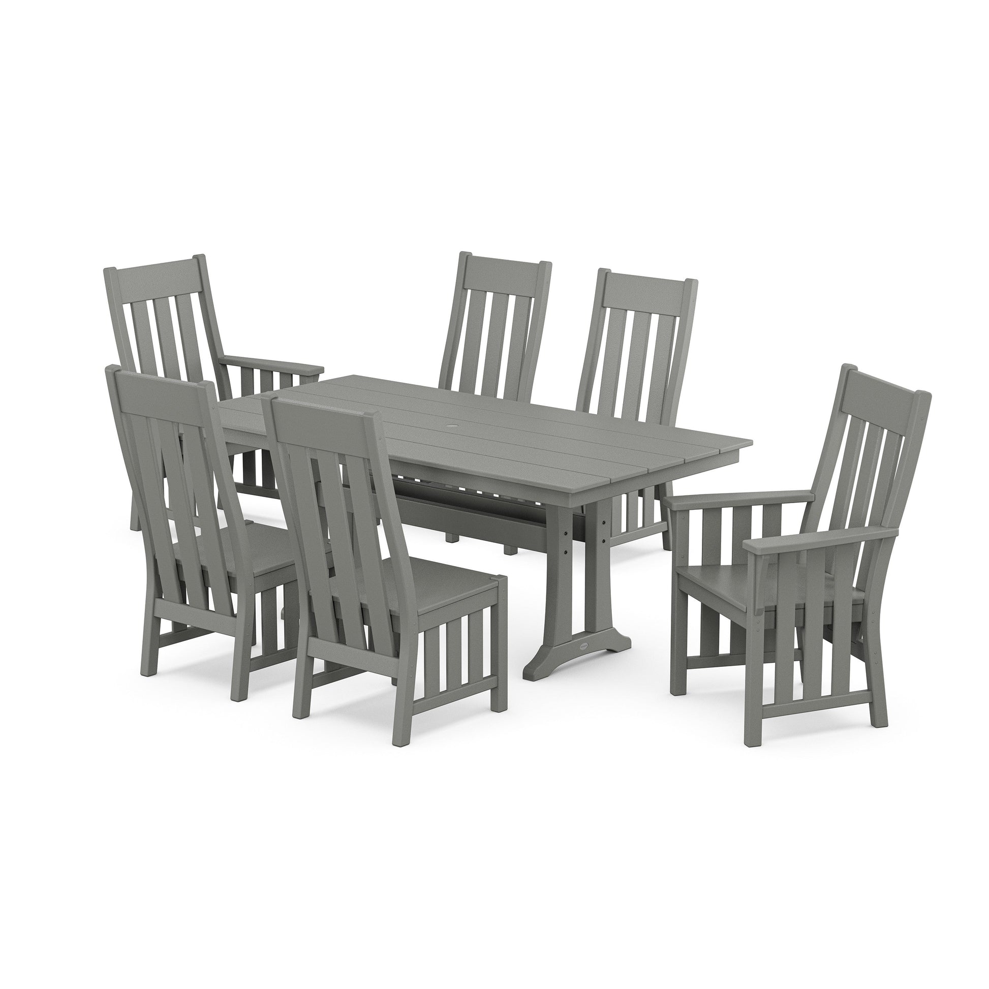 POLYWOOD Acadia 7-Piece Farmhouse Dining Set with Trestle Legs — Slate Grey