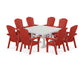 POLYWOOD Nautical Curveback Adirondack 9-Piece Square Dining Set with Trestle Legs — Sunset Red / White
