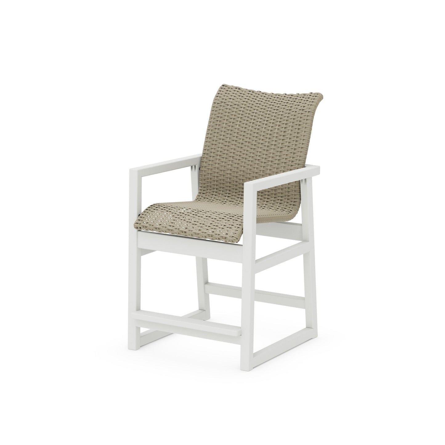 POLYWOOD EDGE Woven Counter Arm Chair — White / Dune Grass