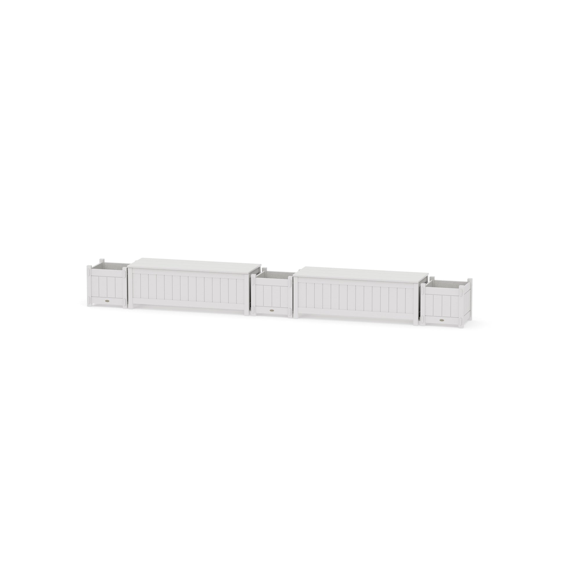 POLYWOOD 48" Vineyard Straight Double Planter Storage Bench Set — Vintage White