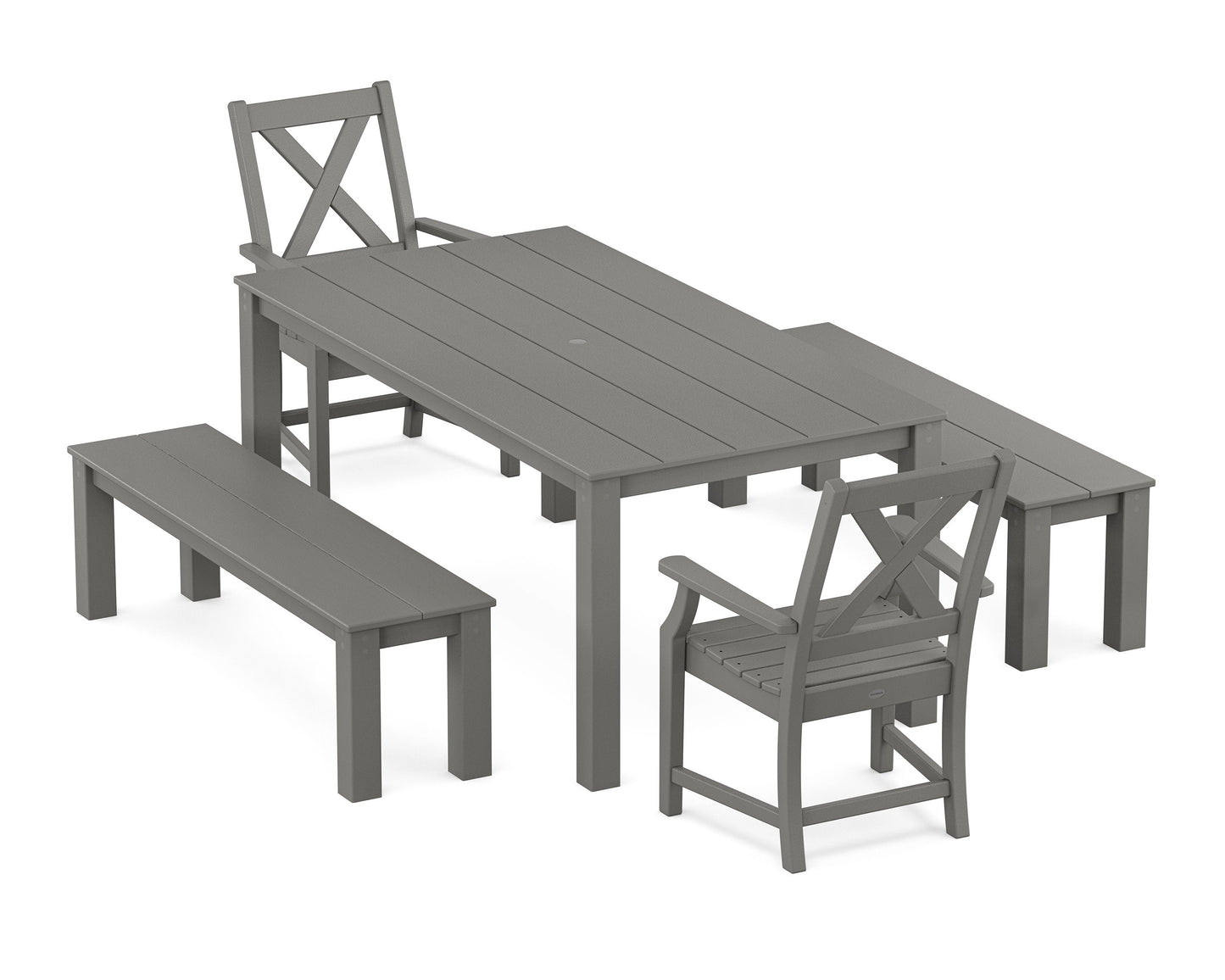 POLYWOOD Braxton 5-Piece Parsons Dining Set with Benches — Slate Grey